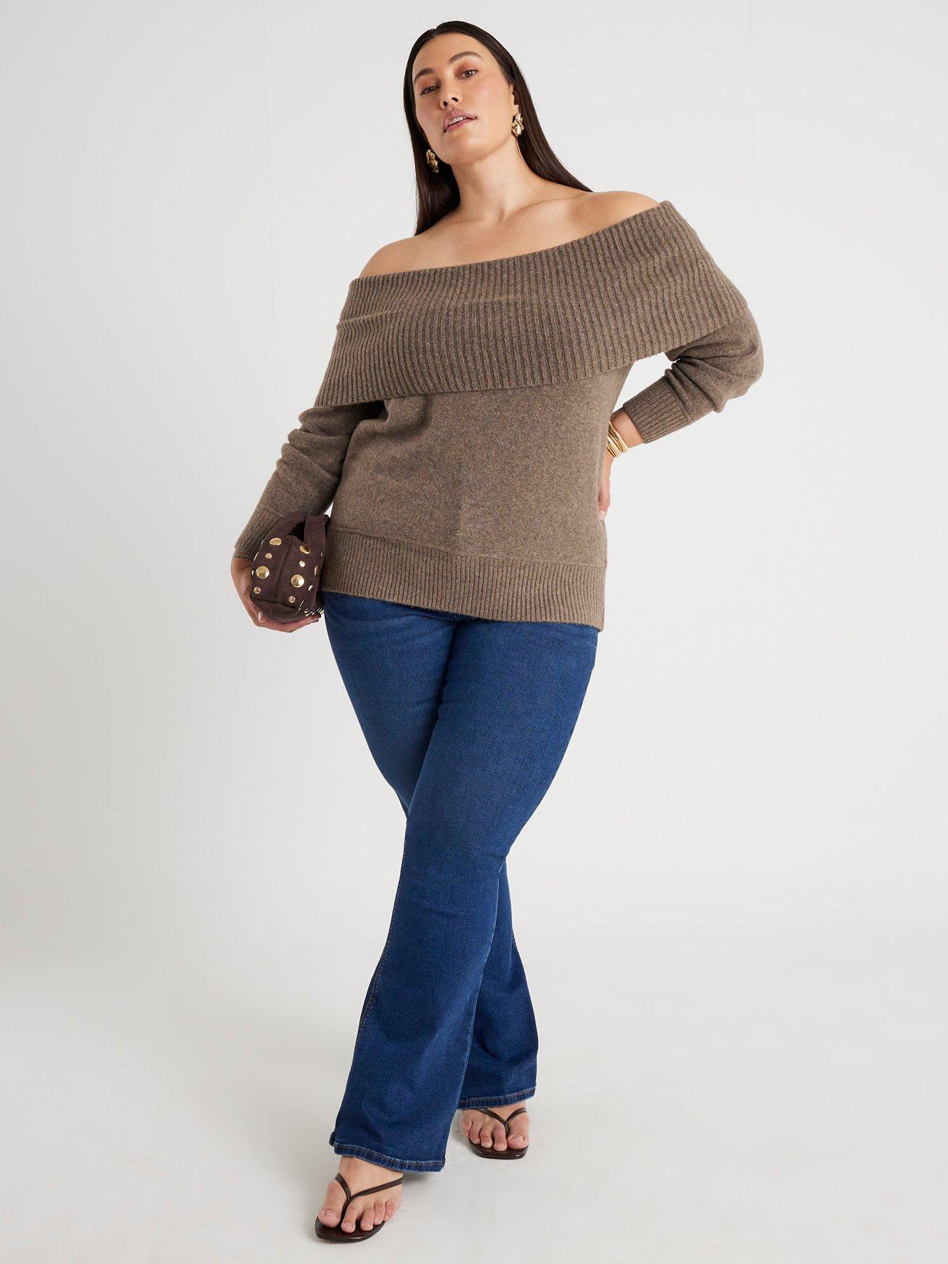  image of river-island-knitted-bardot-jumper-brown