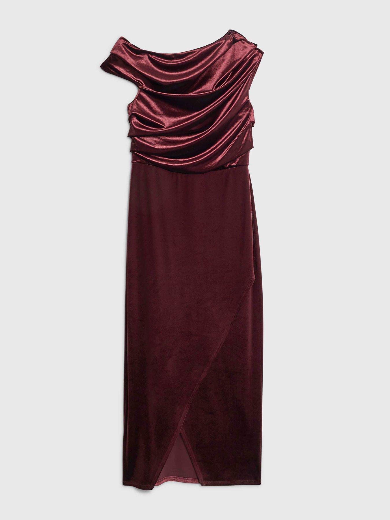 River Island Velvet Drape Midi Dress - Purple