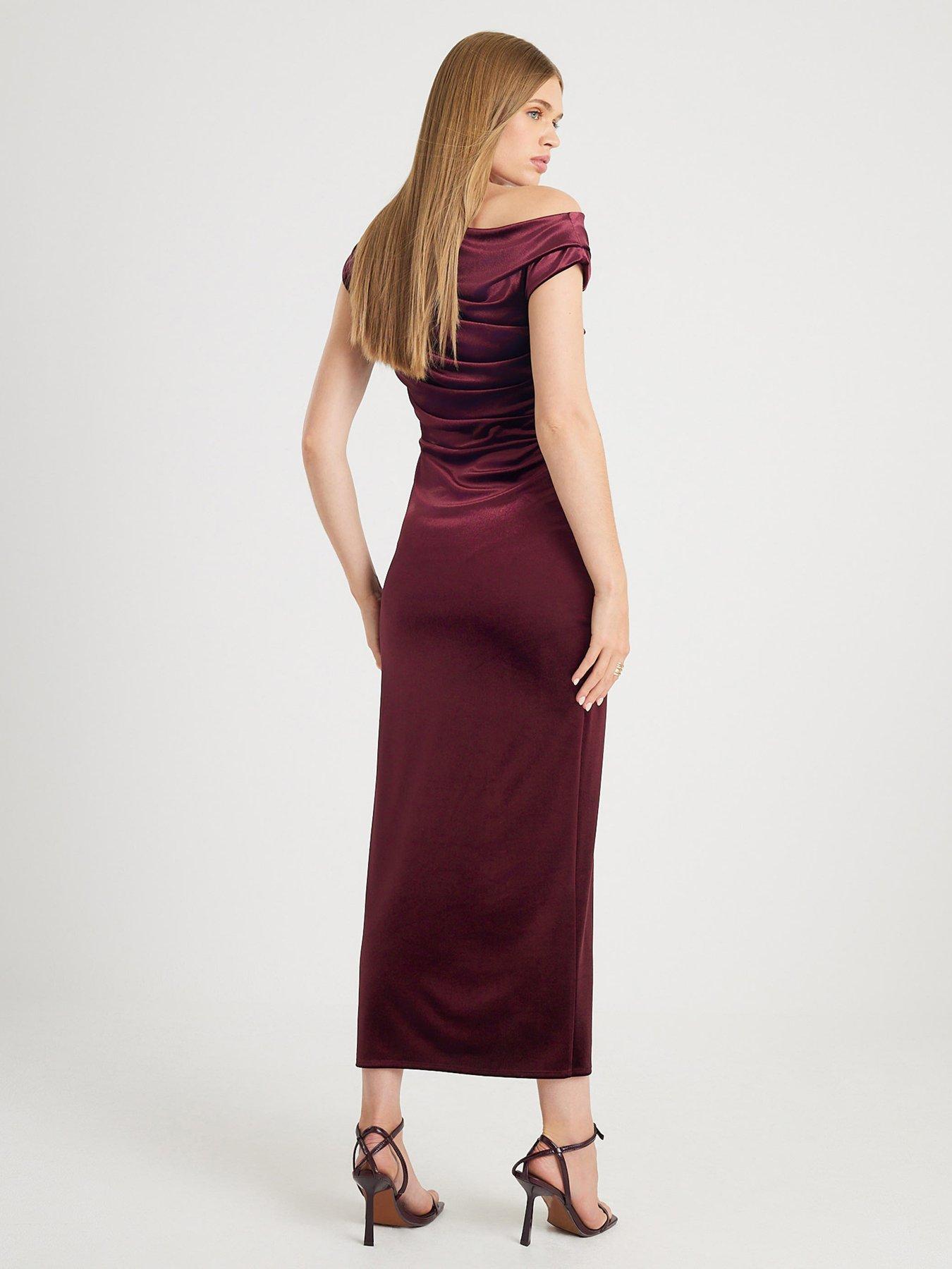  image of river-island-petite-velvet-drape-midi-dress-purple