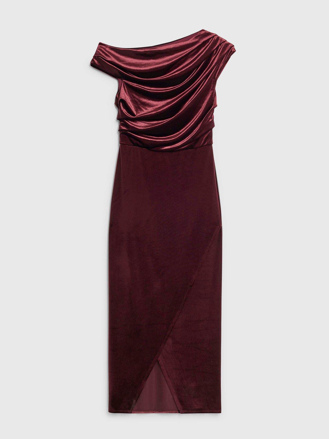  image of river-island-petite-velvet-drape-midi-dress-purple