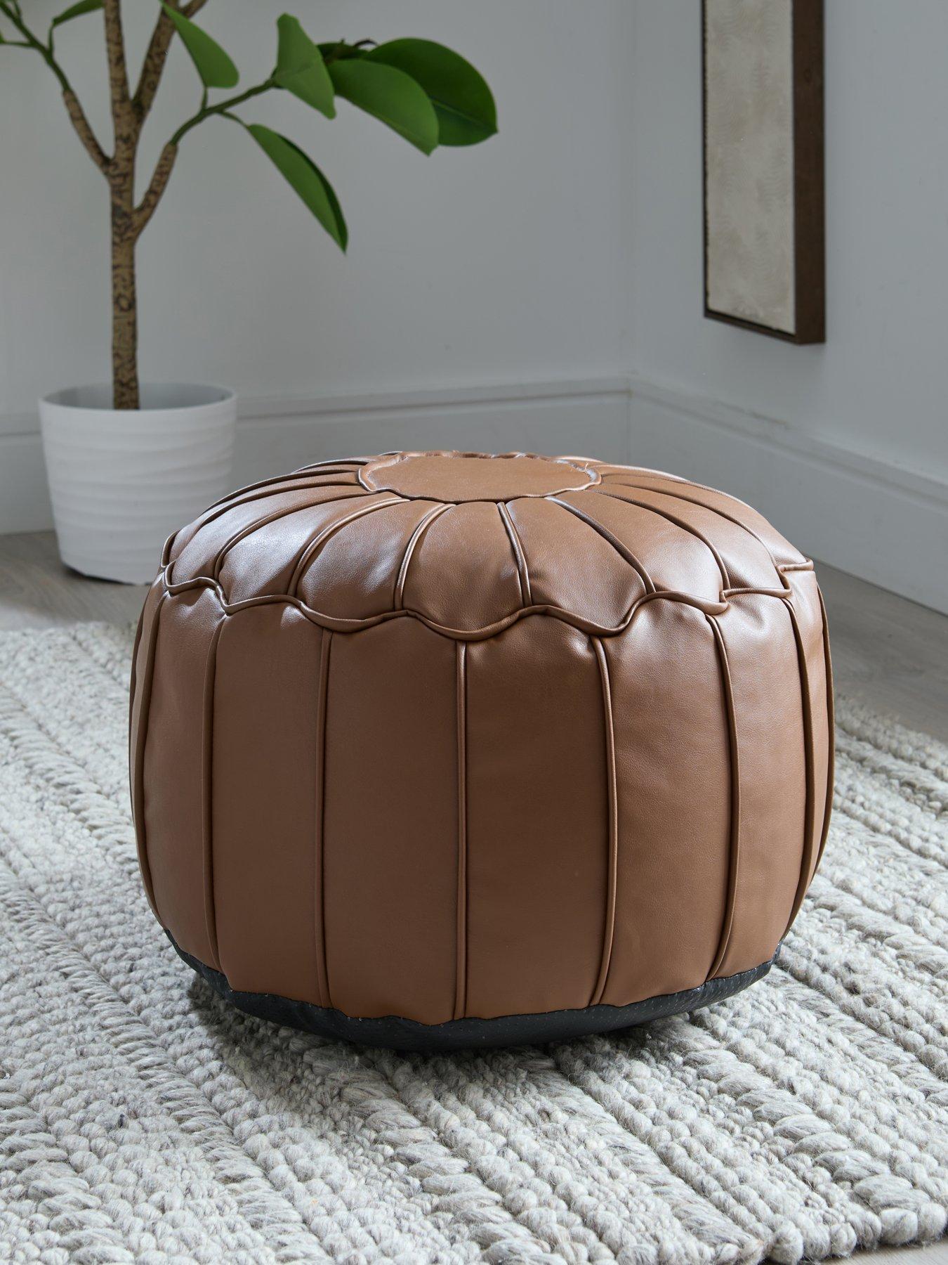  image of very-home-moroccan-distressed-leather-pouffe