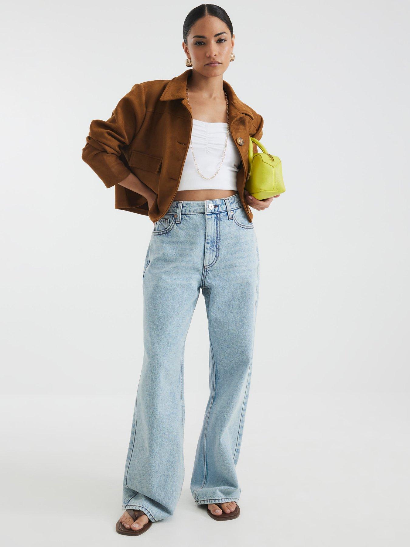 Image 1 of 4 of River Island Petite Relaxed Straight Bieber Jeans - Blue