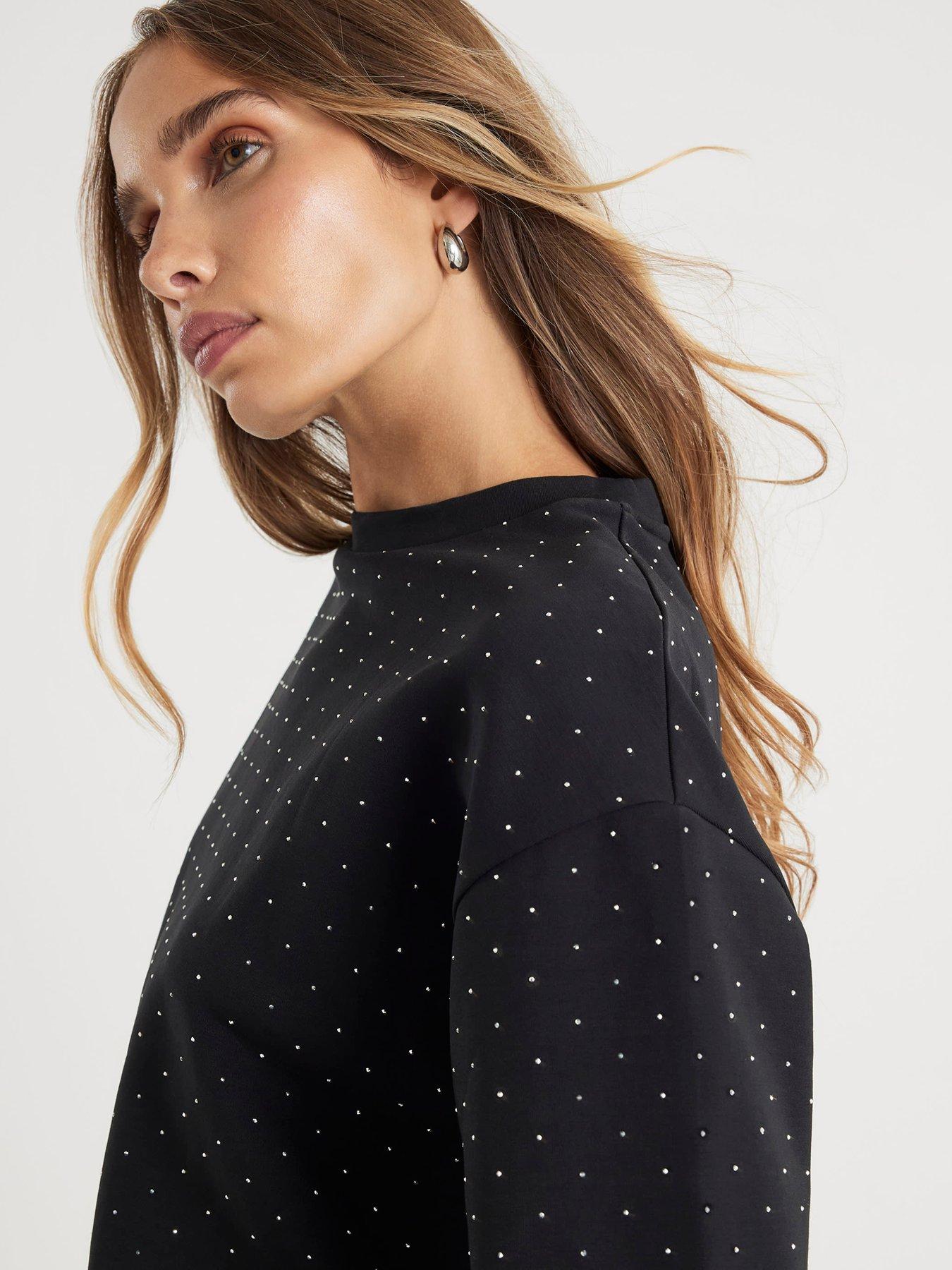  image of river-island-short-sleeve-neoprene-hotfix-t-shirt-black