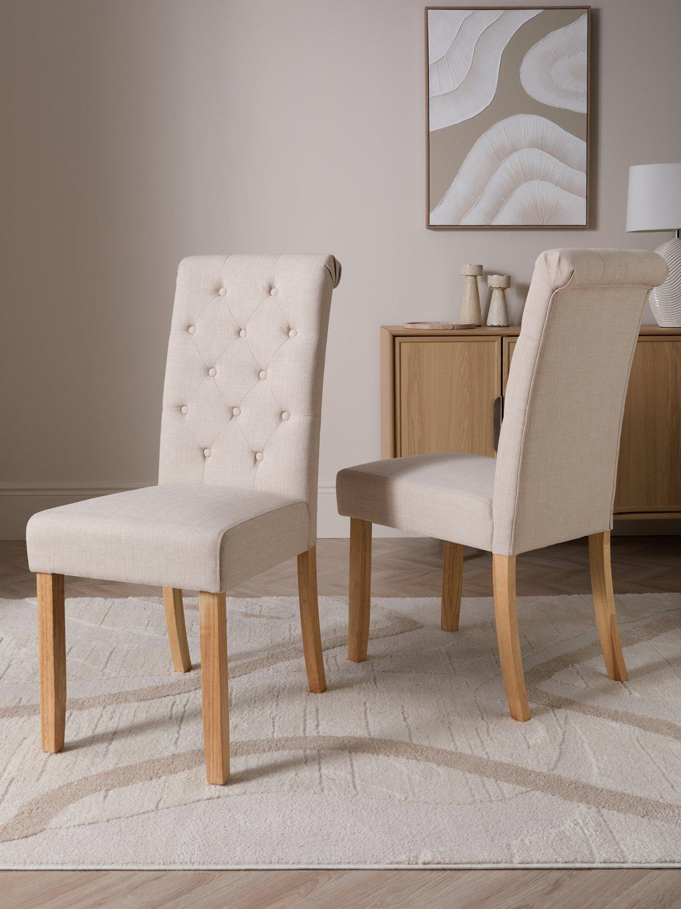 The Very Collection Pair of Scroll Back Fabric Dining Chairs - Natural/Oak - FSC® Certified