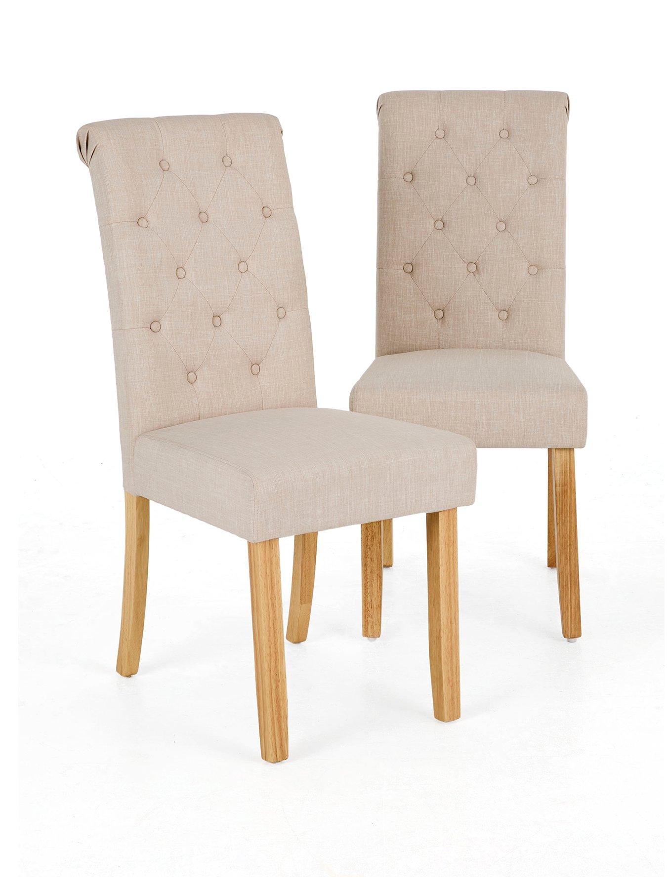 Image 2 of 7 of The Very Collection Pair of&nbsp;Scroll Back Fabric Dining Chairs - Natural/Oak - FSC&reg; Certified