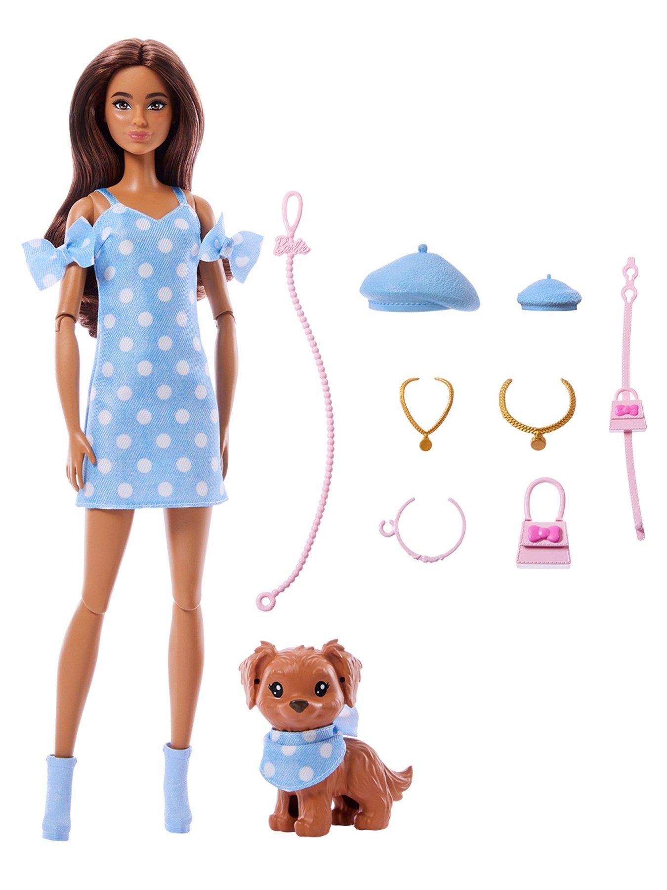  image of barbie-barbie-twinning-looks-fashion-doll-with-pet-dog-matching-blue-clothes-amp-accessories-brunette