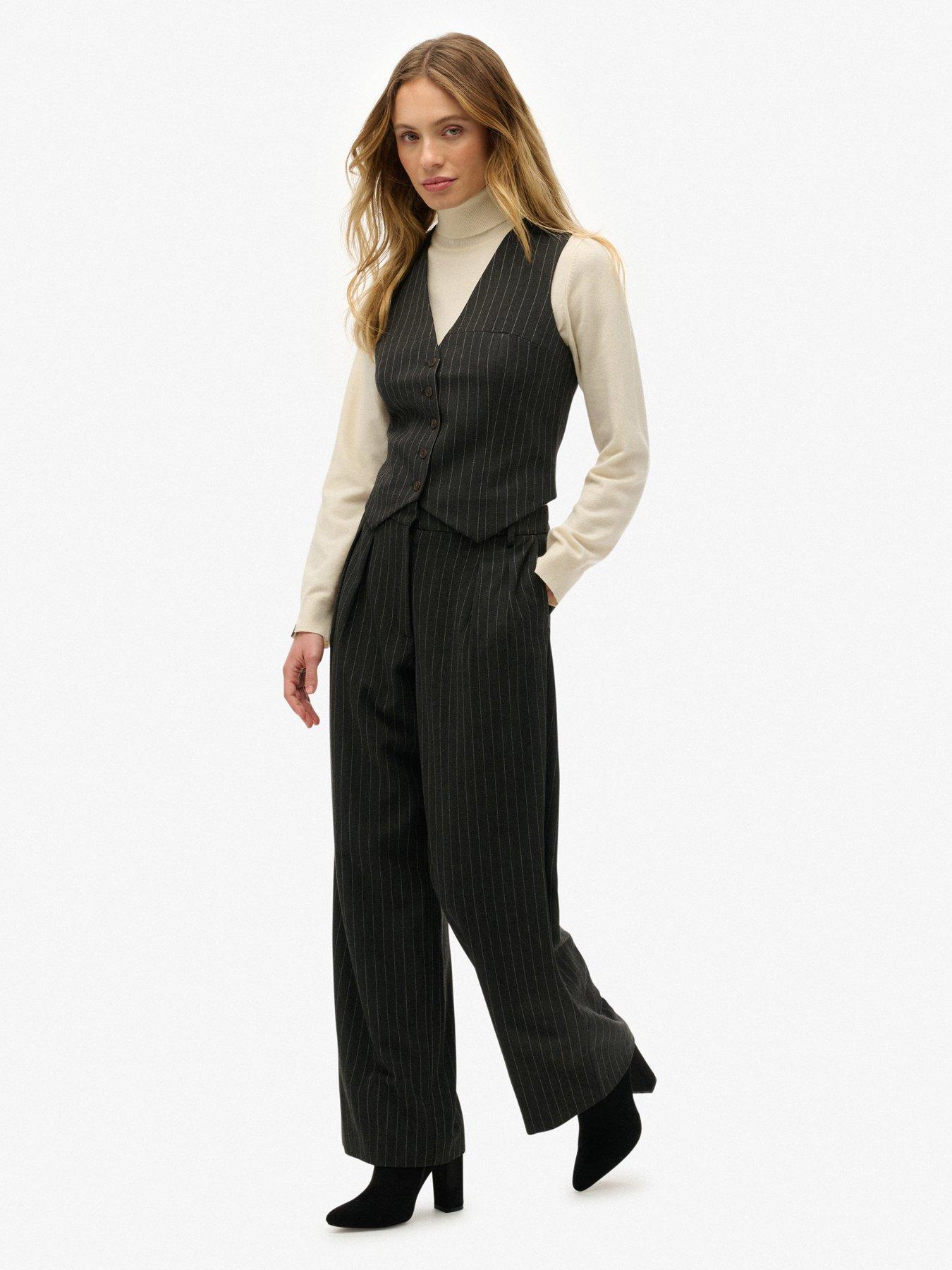  image of superdry-mid-rise-pinstripe-trouser-charcoal-pinstripe-grey
