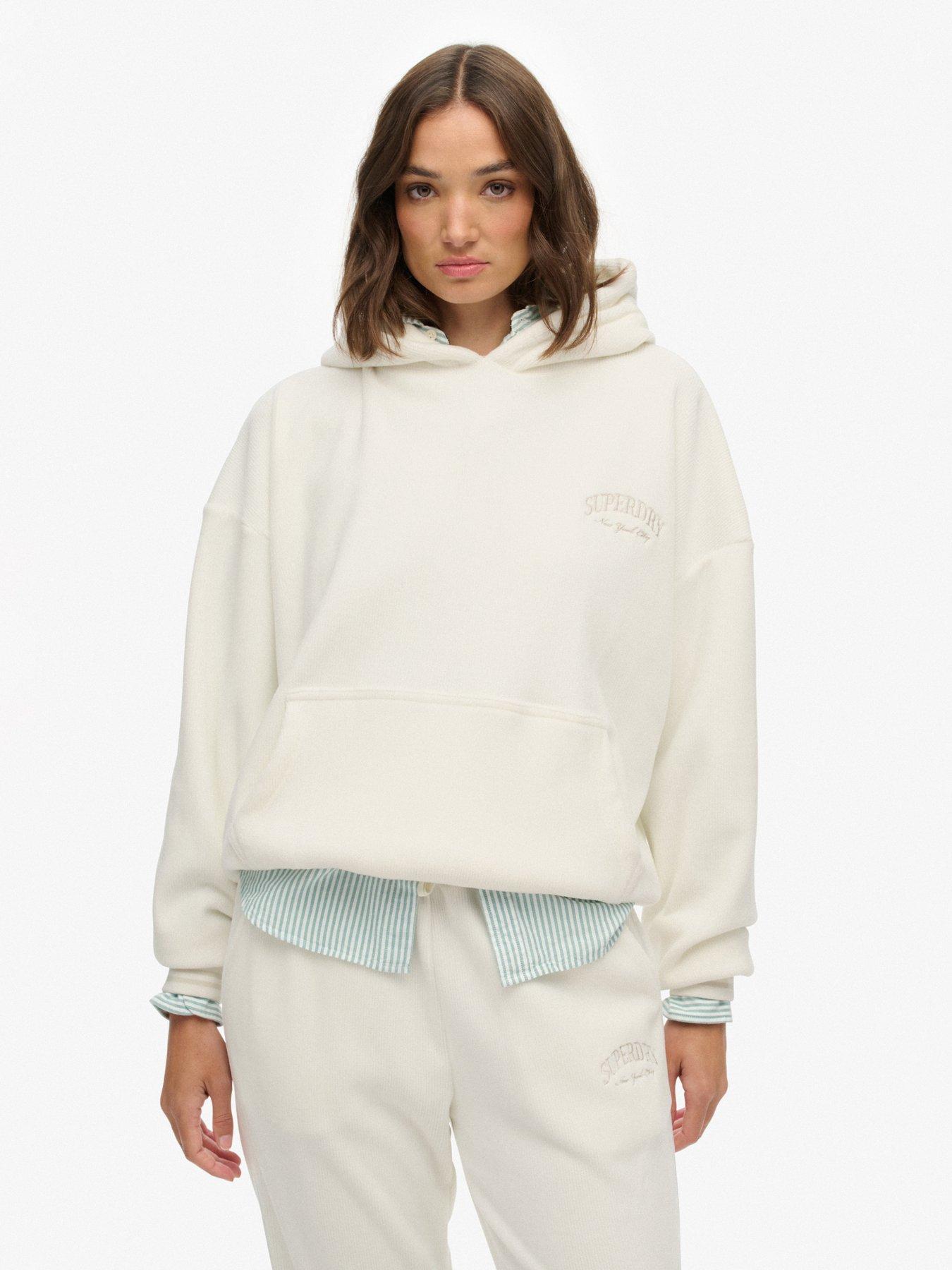 Superdry Country Club Velour Relax Hoodie - Off White