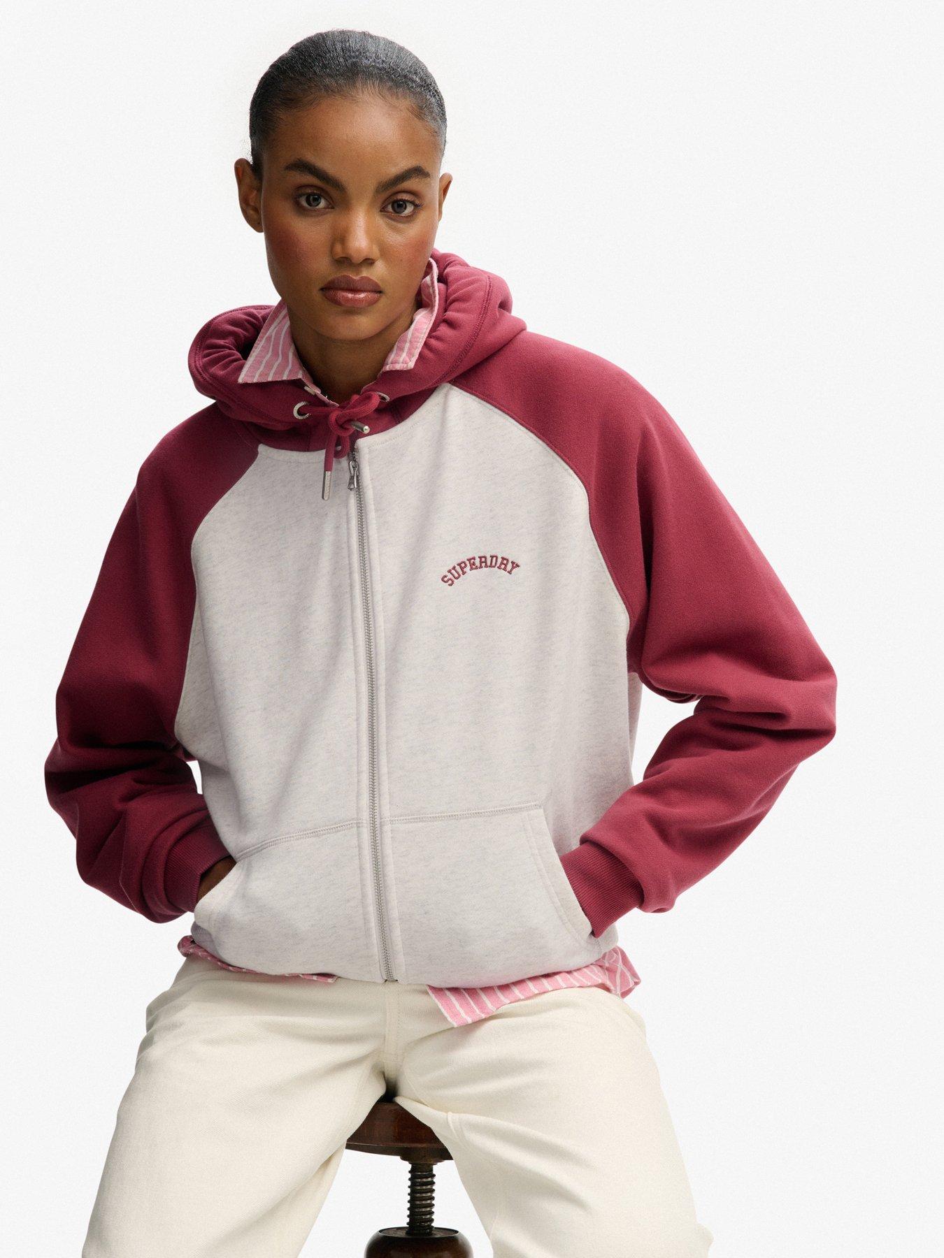  image of superdry-essential-logo-raglan-zip-up-hoodie-vintage-white-mbordeaux-red