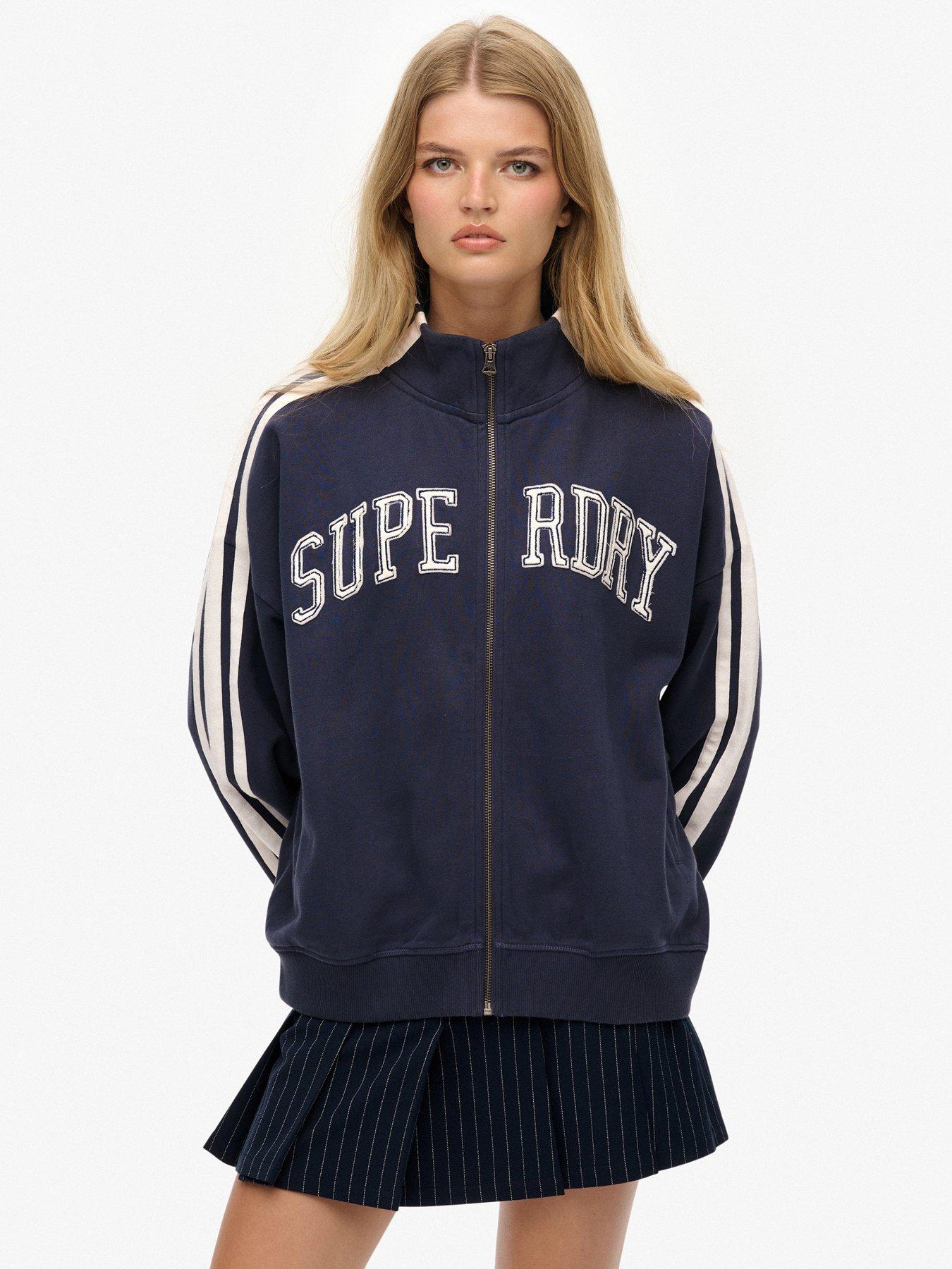 Superdry Athletic Essentials Applique Loose Zip Track Top - Mariner Navy