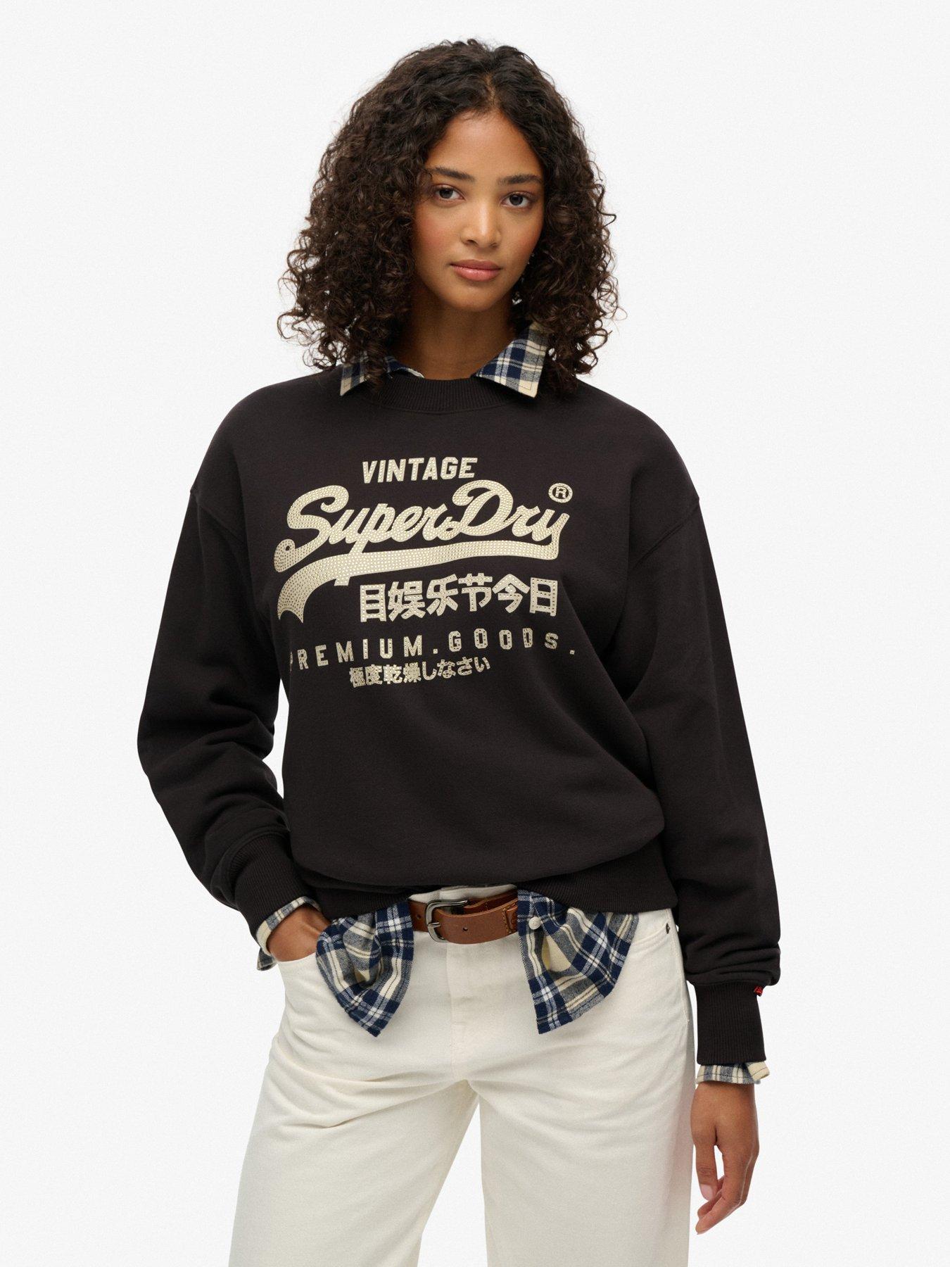  image of superdry-embellished-vl-loose-crew-bison-black