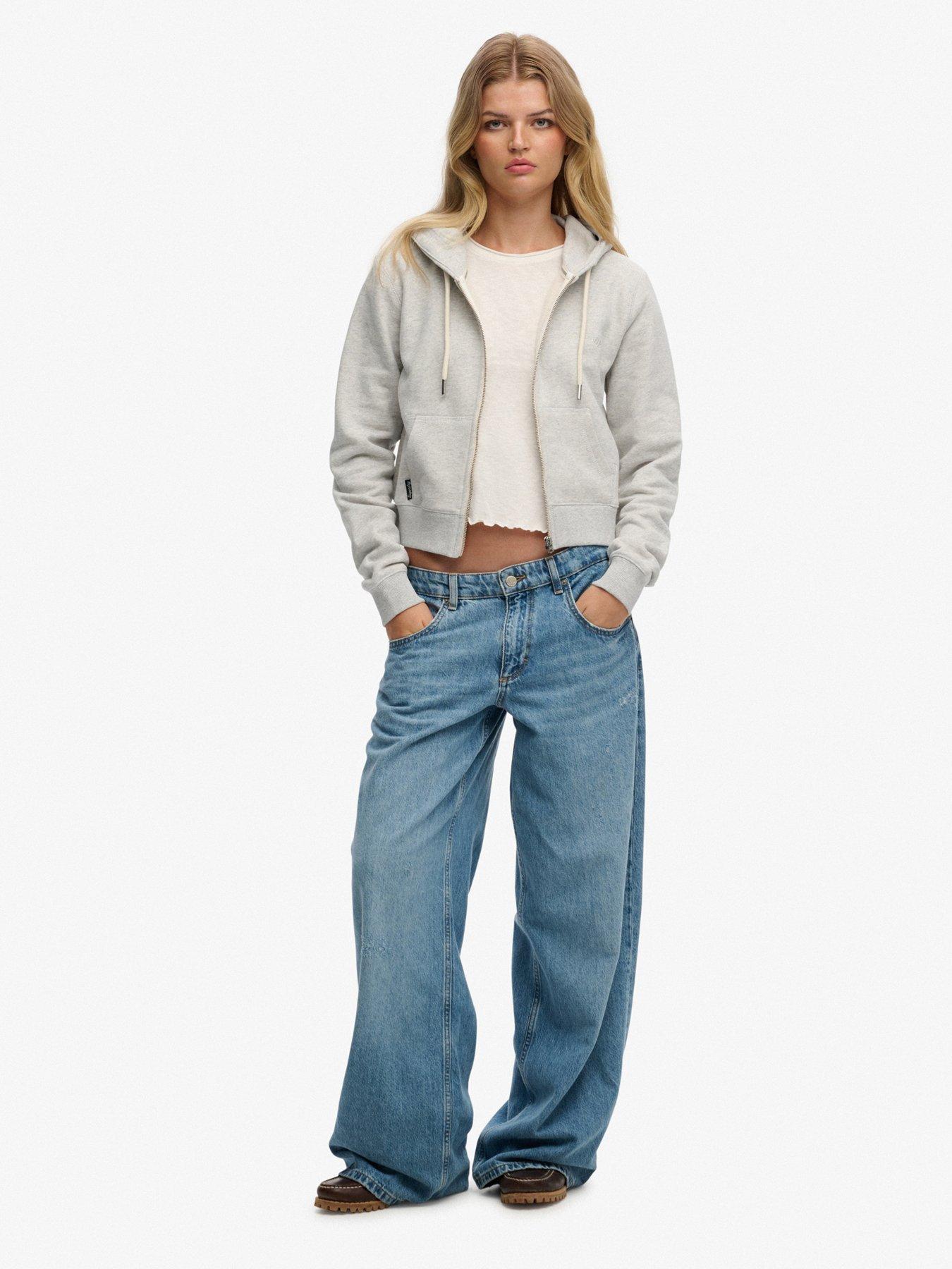 Image 3 of 5 of Superdry Essential Logo Cropped Zip Hoodie - Glacier Marl