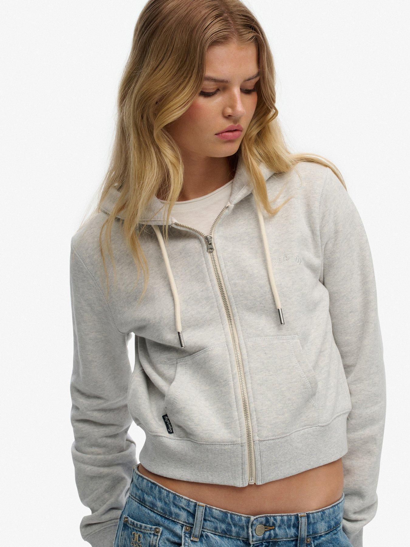 Image 4 of 5 of Superdry Essential Logo Cropped Zip Hoodie - Glacier Marl