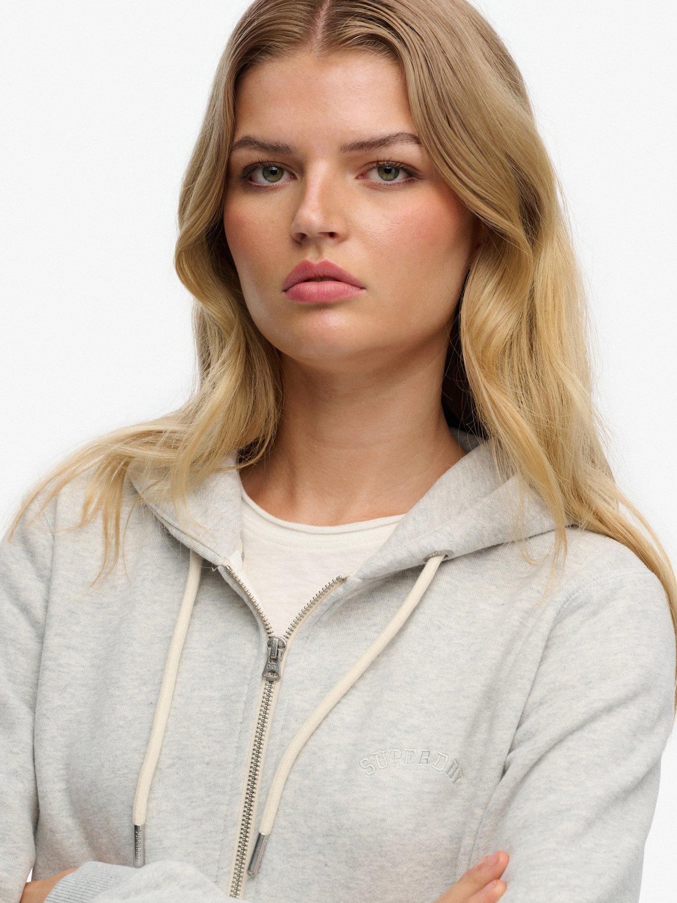 Image 5 of 5 of Superdry Essential Logo Cropped Zip Hoodie - Glacier Marl