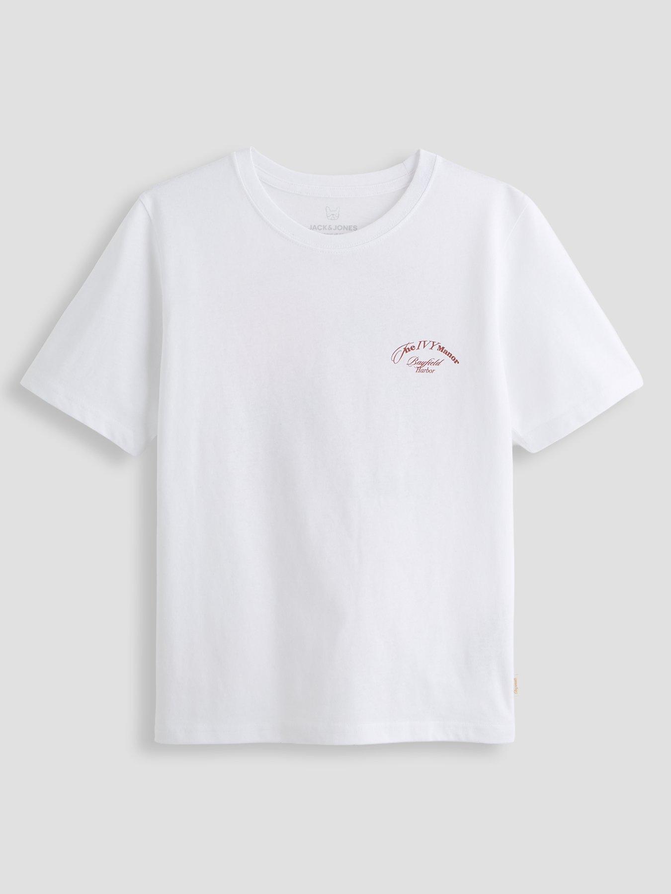 Jack & Jones Junior Boys Montauk Photo Back Print Short Sleeve T-shirt - Bright White