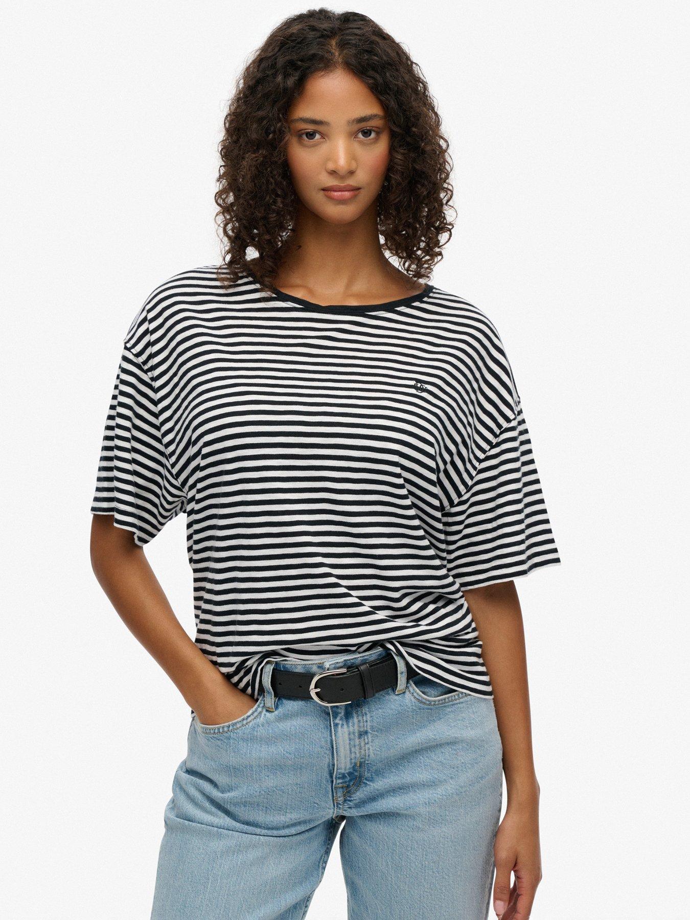 Superdry Studios Dropped Shoulder Tee - Black/White Stripe