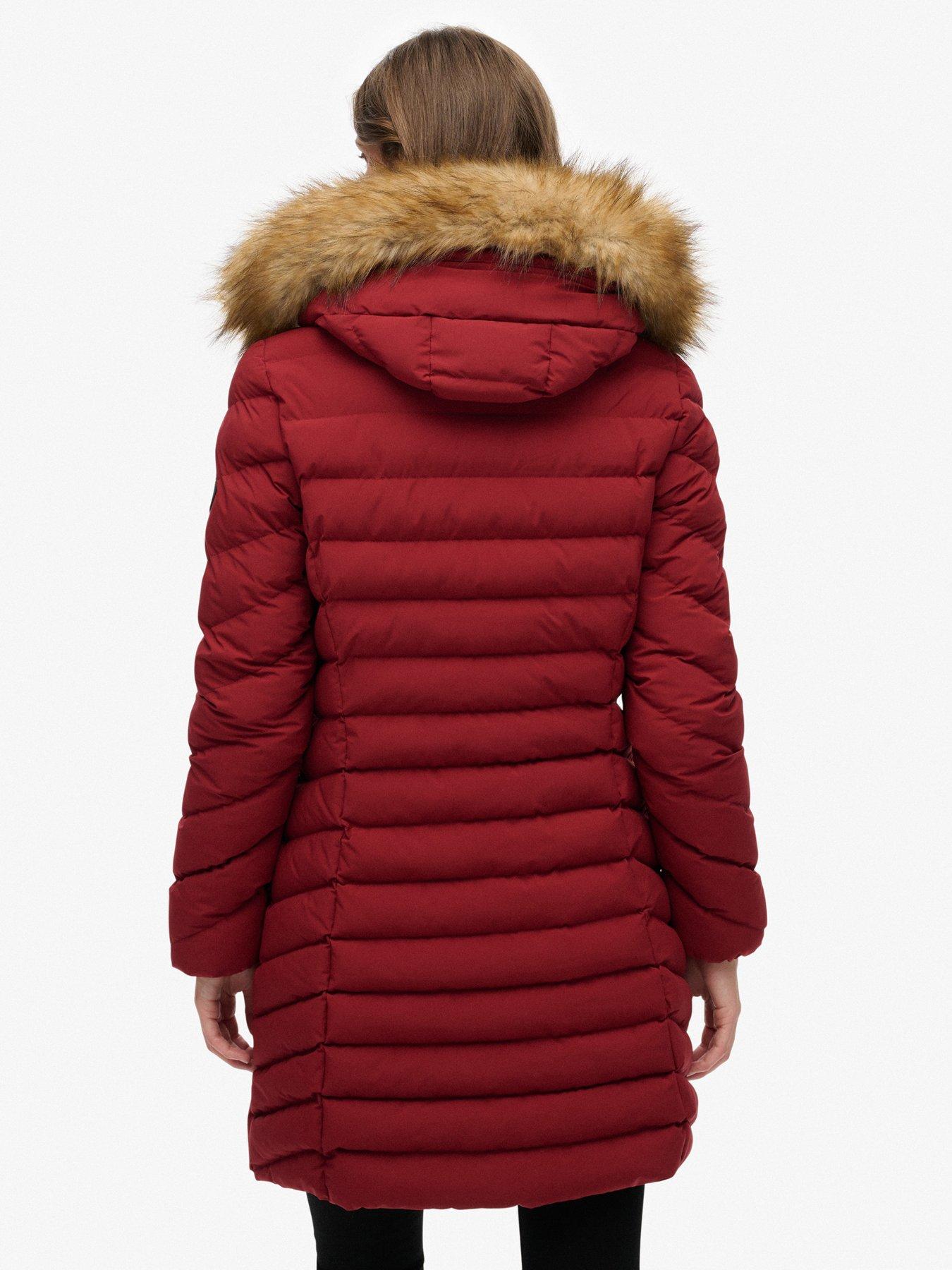  image of superdry-fuji-faux-fur-hood-mid-length-wine-red