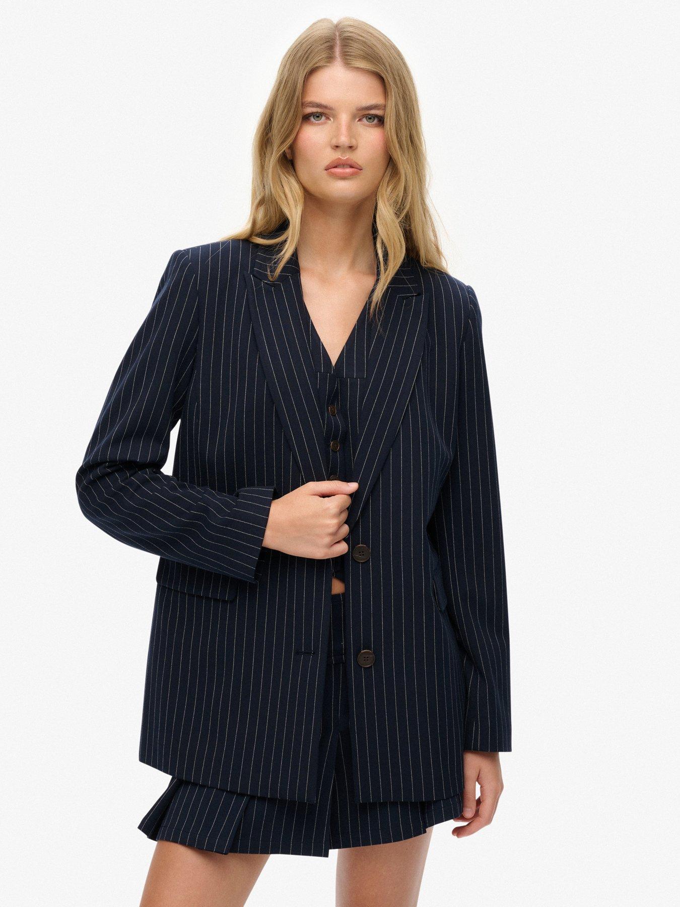  image of superdry-pinstripe-boyfriend-blazer-pinstripe-navy