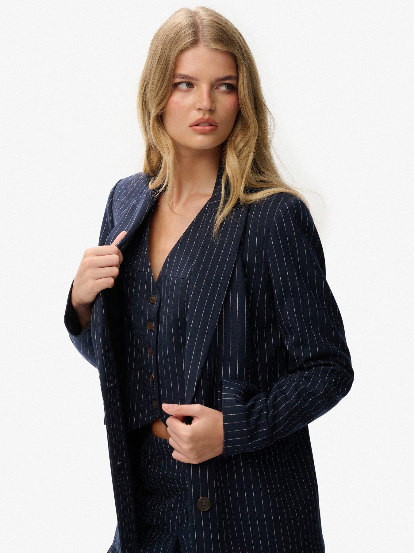  image of superdry-pinstripe-boyfriend-blazer-pinstripe-navy