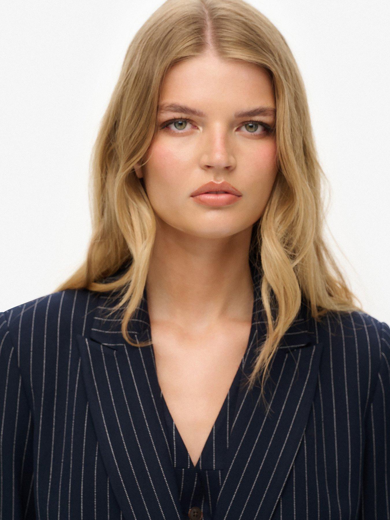  image of superdry-pinstripe-boyfriend-blazer-pinstripe-navy