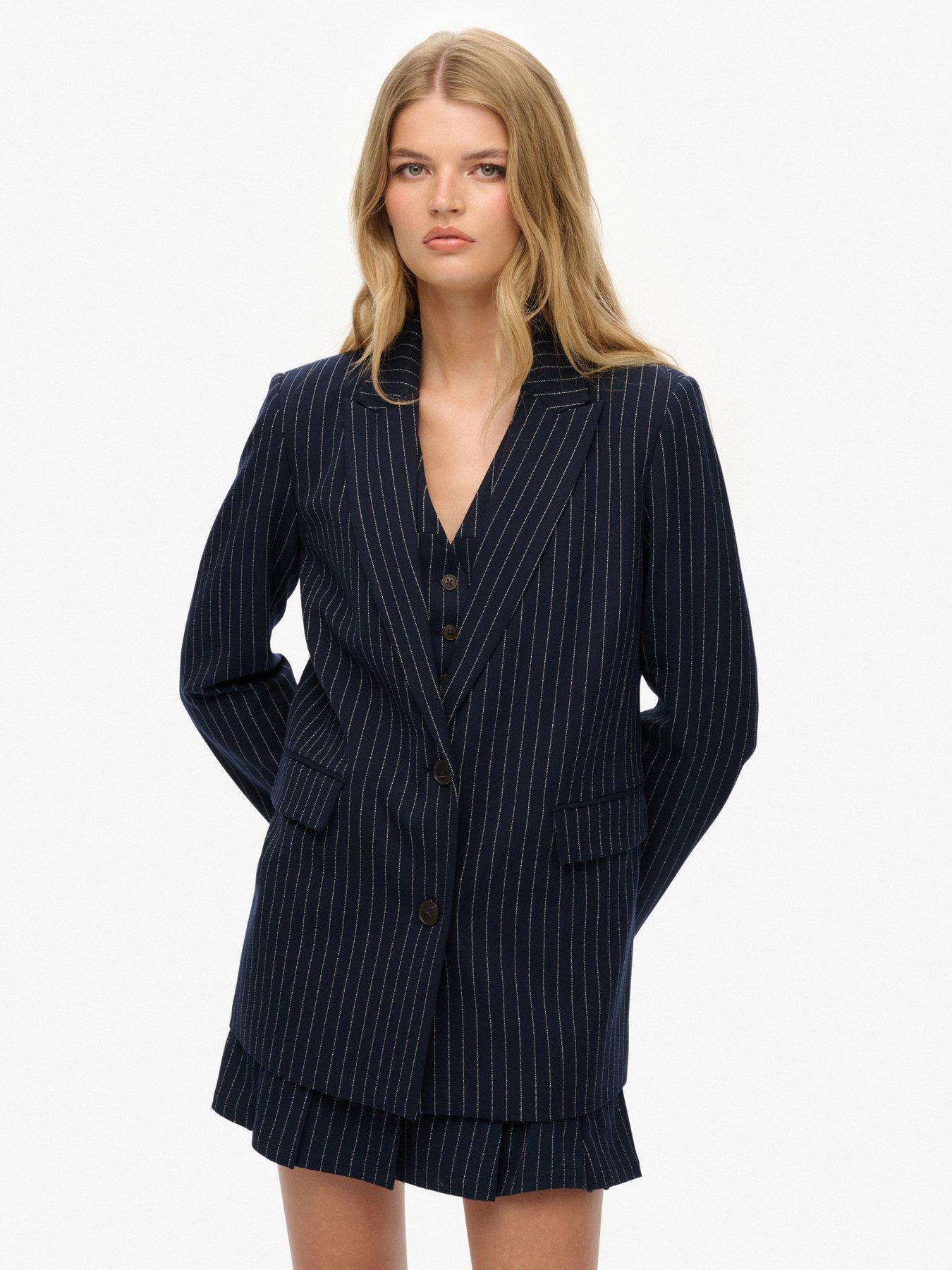  image of superdry-pinstripe-boyfriend-blazer-pinstripe-navy