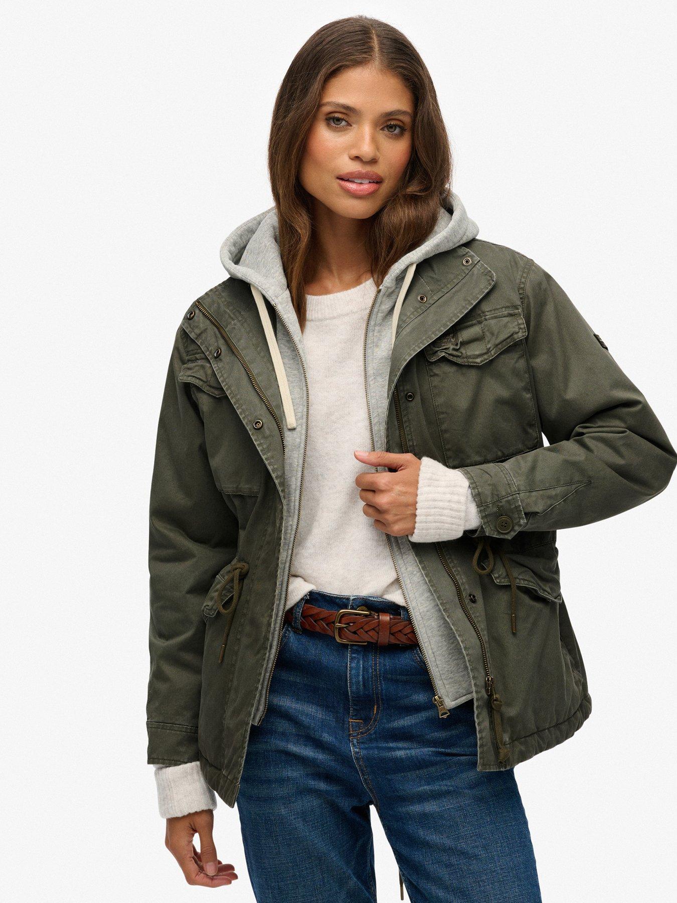 Superdry Jersey Hood Borg Military Jacket - Chive Green