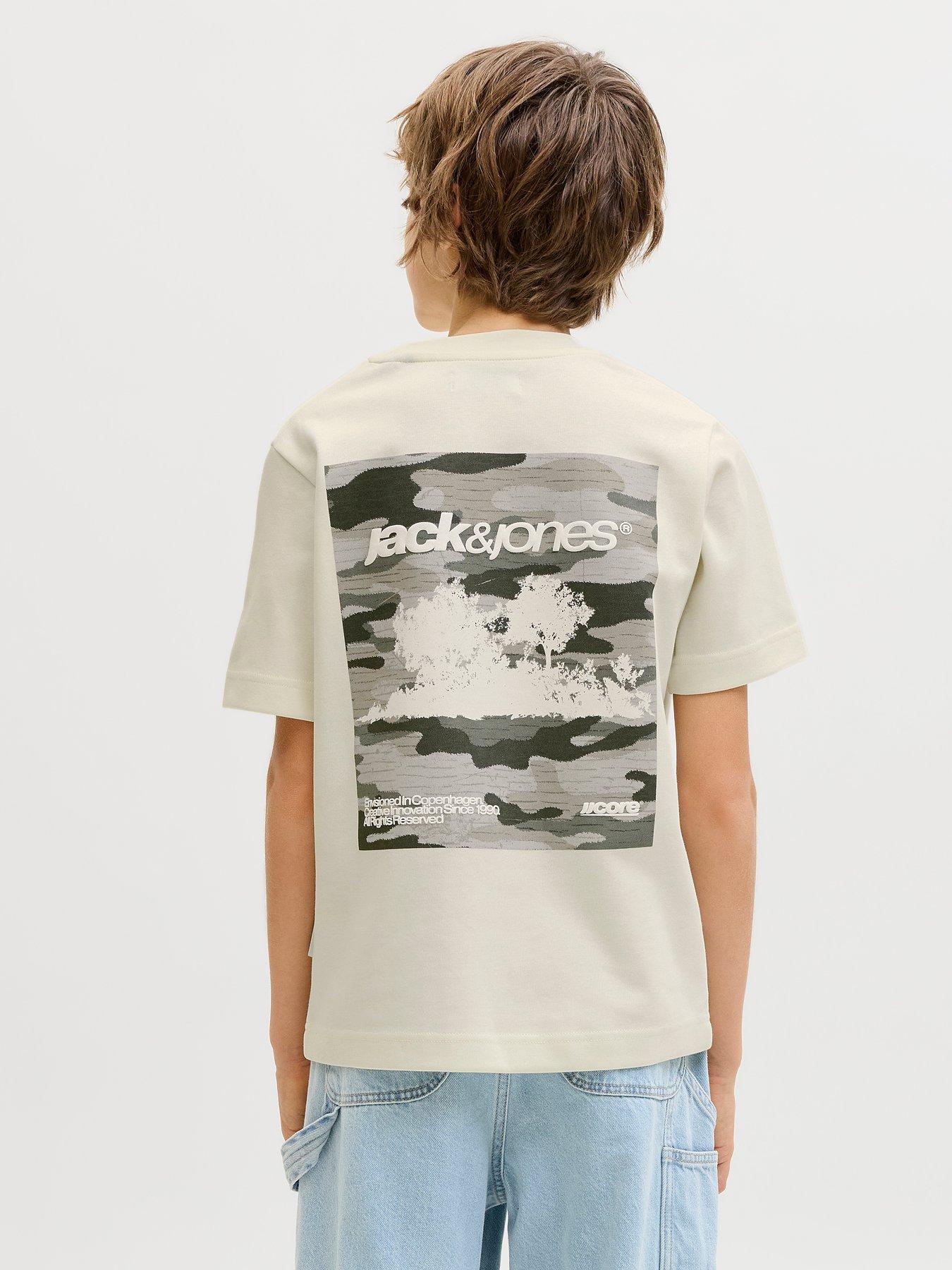 Image 1 of 7 of Jack & Jones Junior Boys Breeze Back Print Short Sleeve T-shirt - Sweet Corn