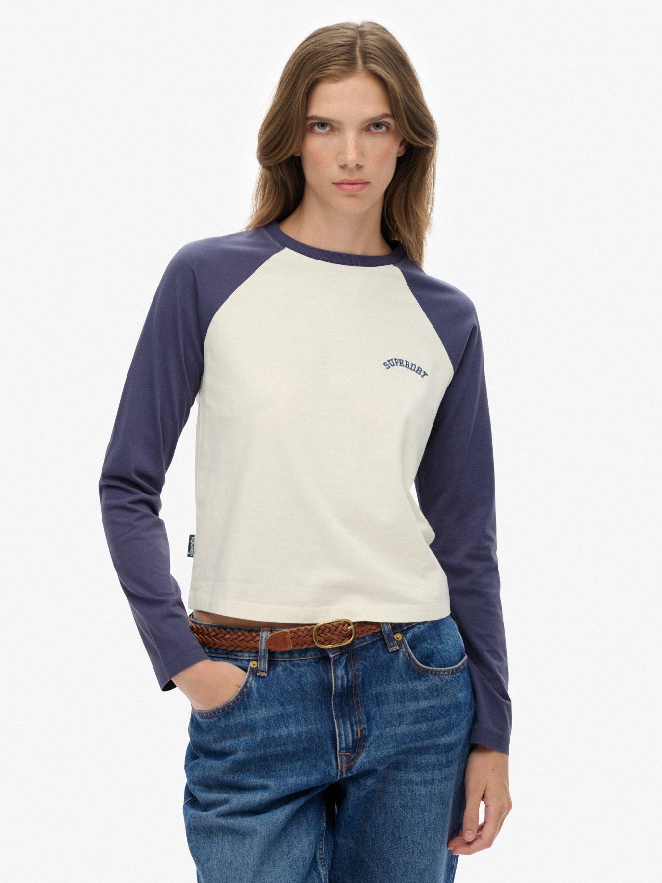 Superdry Essential Logo Baseball Top - Mariner /Desert Bone Off White