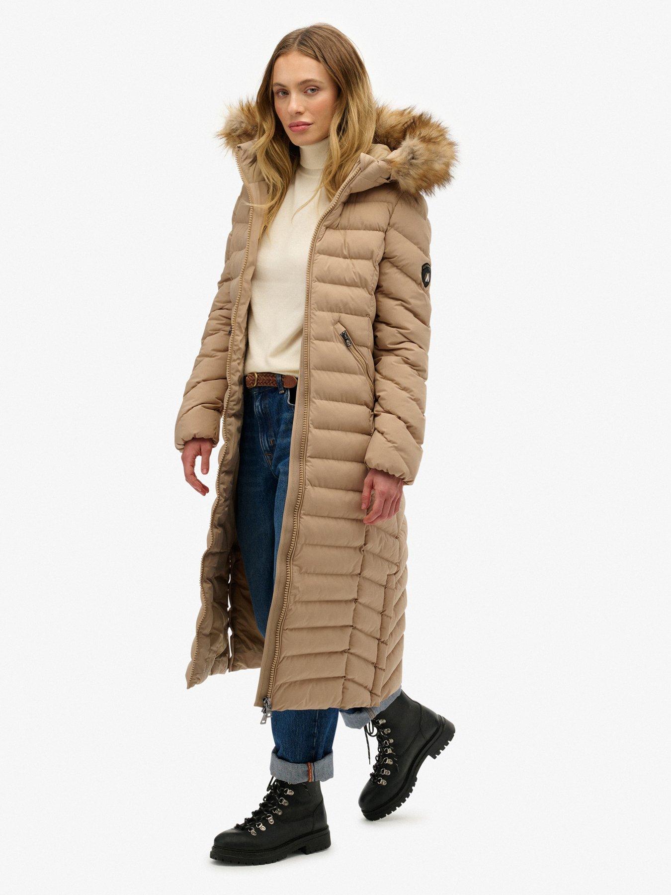 Image 3 of 7 of Superdry Fuji Faux Fur Hooded Longline - Shaker Beige