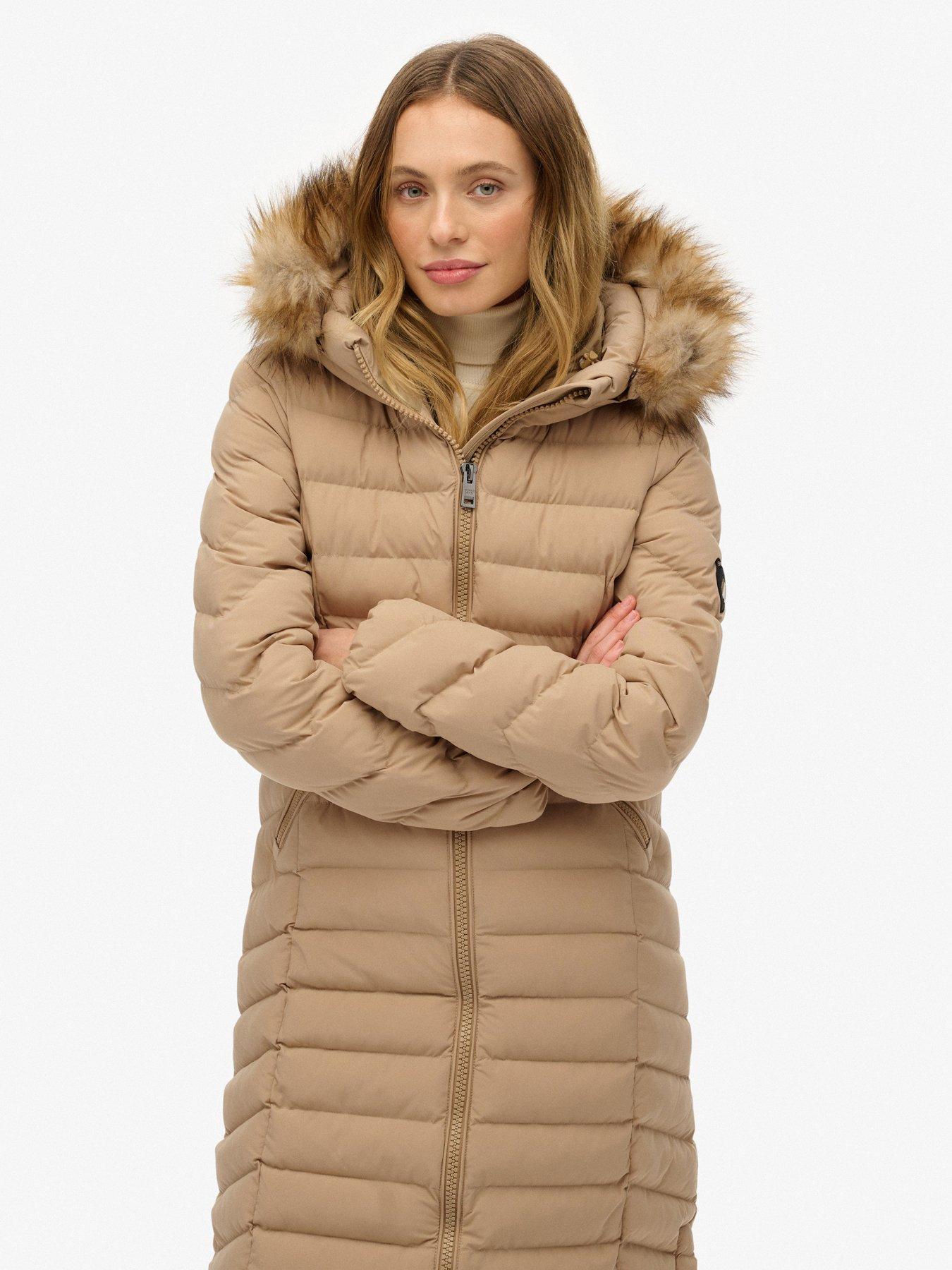 Image 5 of 7 of Superdry Fuji Faux Fur Hooded Longline - Shaker Beige