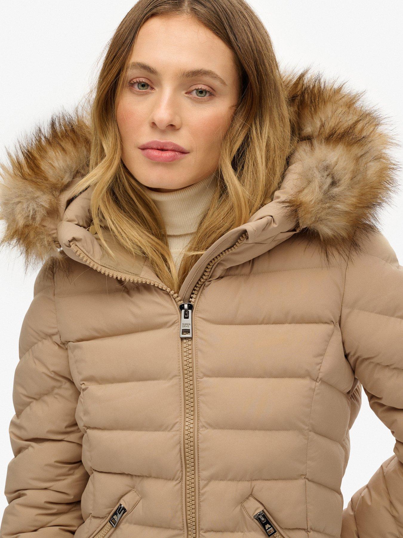 Image 6 of 7 of Superdry Fuji Faux Fur Hooded Longline - Shaker Beige
