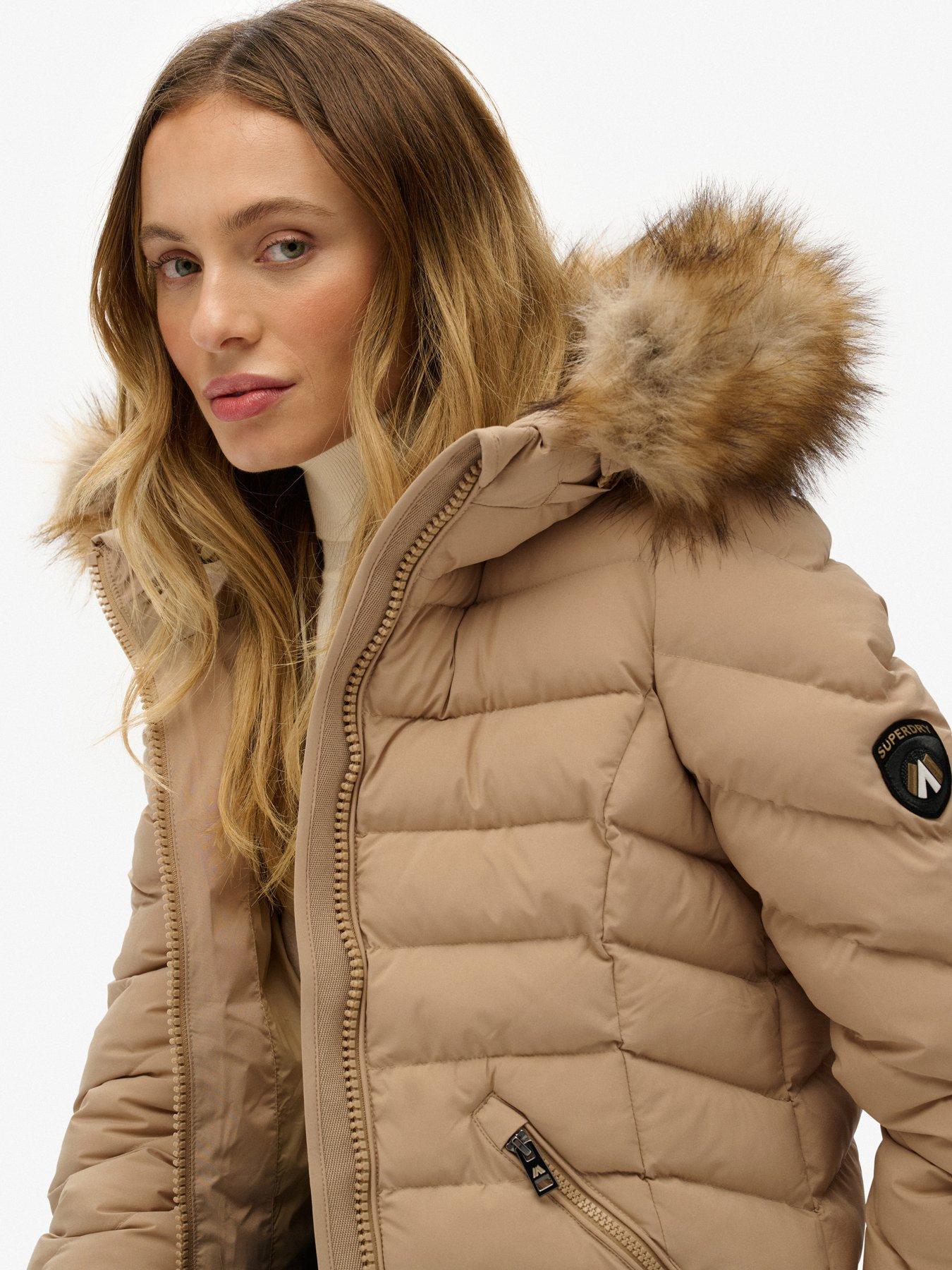 Image 7 of 7 of Superdry Fuji Faux Fur Hooded Longline - Shaker Beige