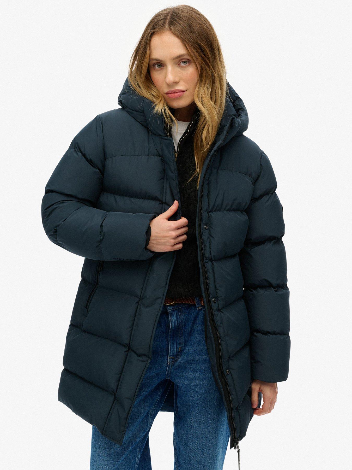 Superdry Hooded Sports Puffer Mid Length Jacket - Blueberry Navy