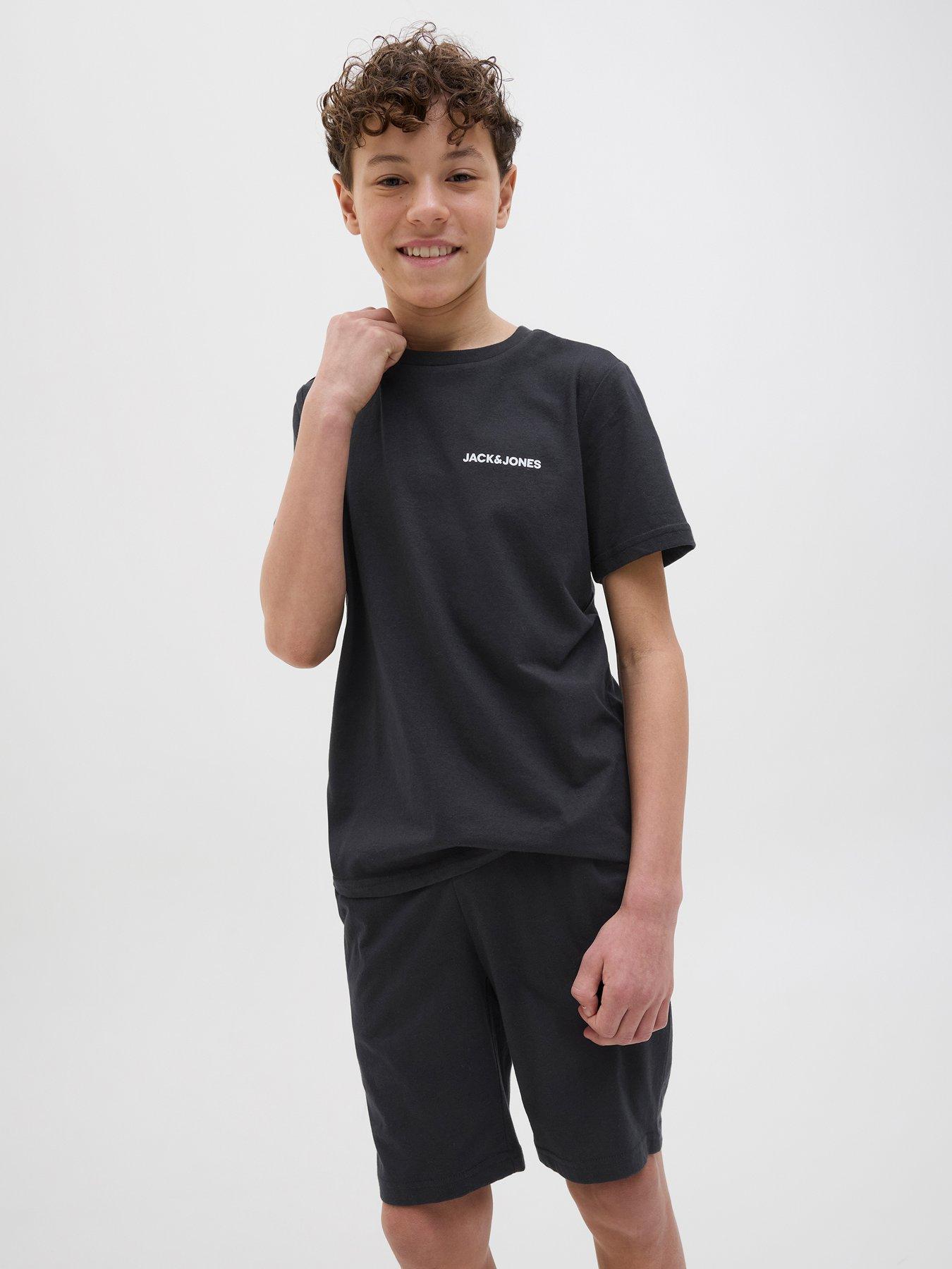 Jack & Jones Junior Boys Everest Short Sleeve T-shirt Shorts Pyjamas - Black