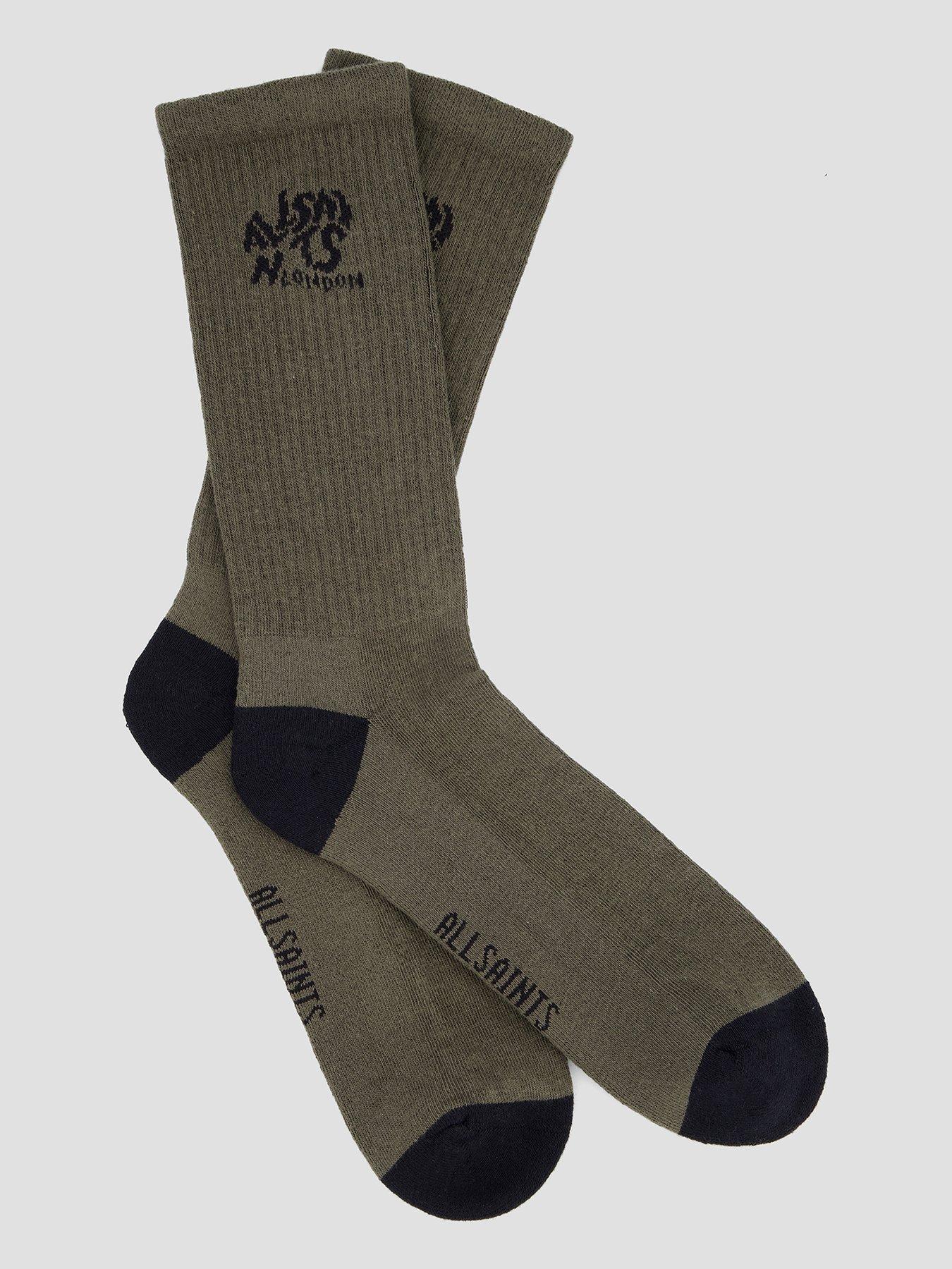Image 2 of 3 of AllSaints All Saints Orlando 2 Pack Crew Socks - Khaki/White