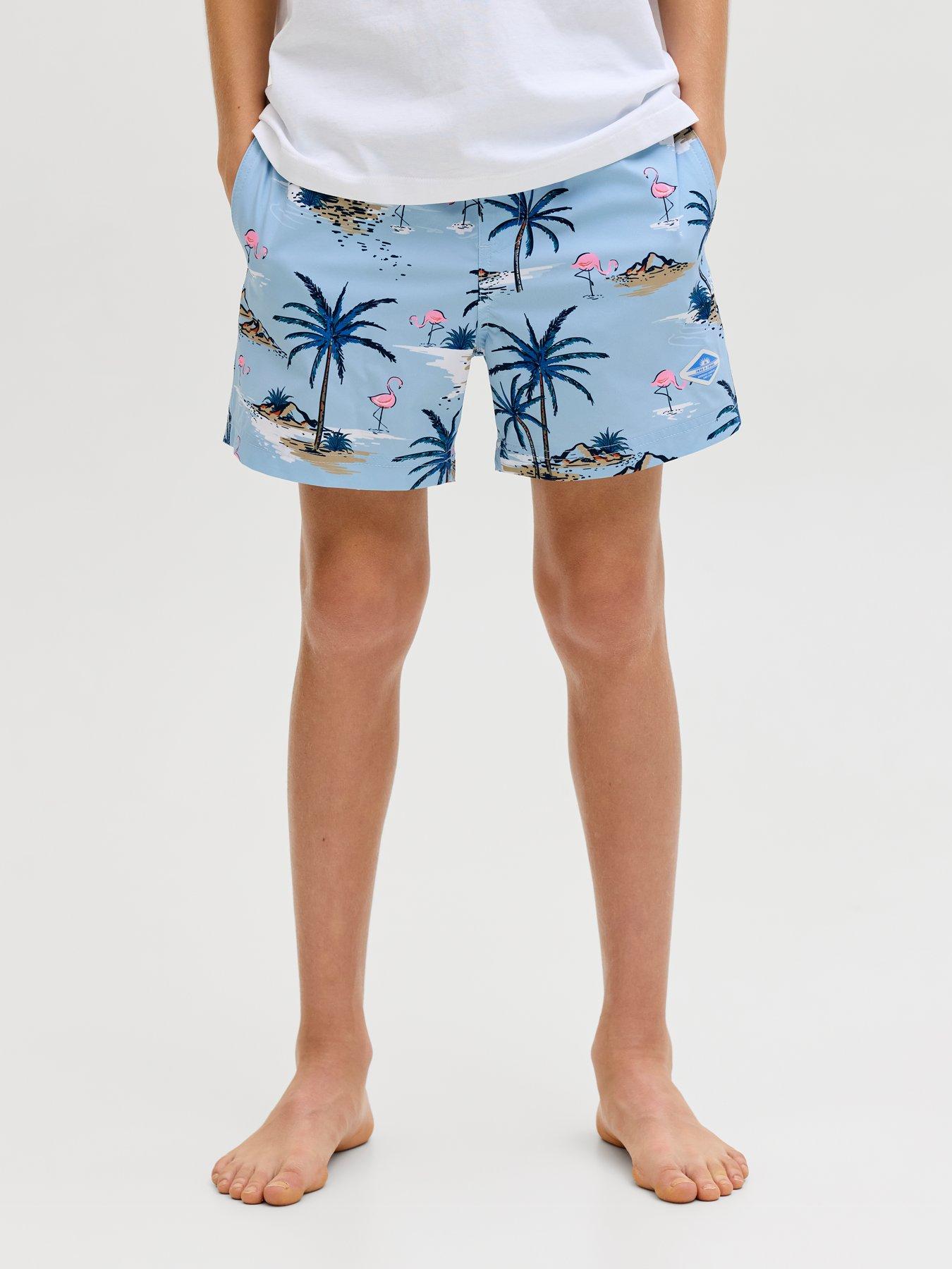 Jack & Jones Junior Boys Palm Tree Swim Shorts - Celestial Blue