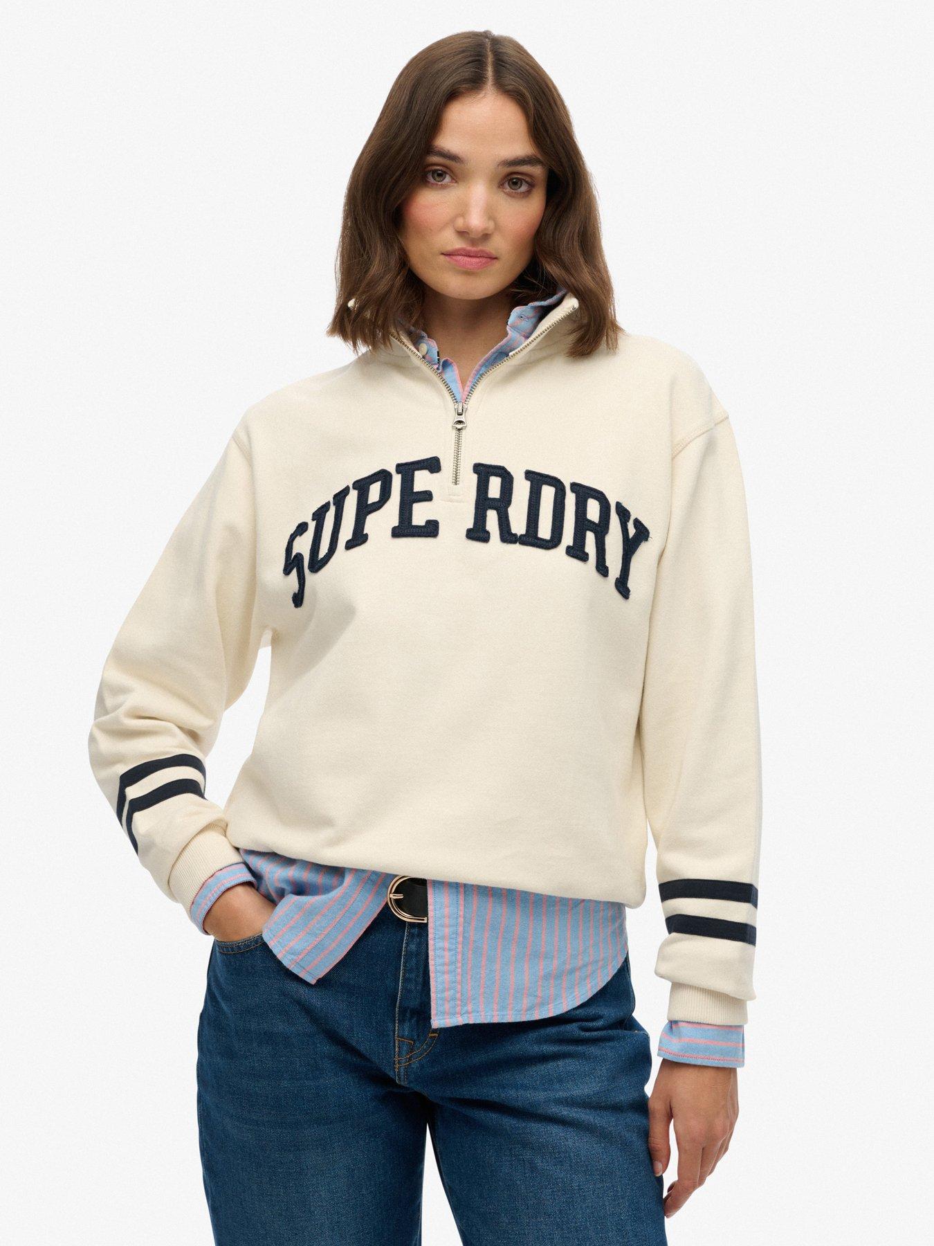 Superdry Athletic Essentials Applique Half Zip - Desert Bone Off White