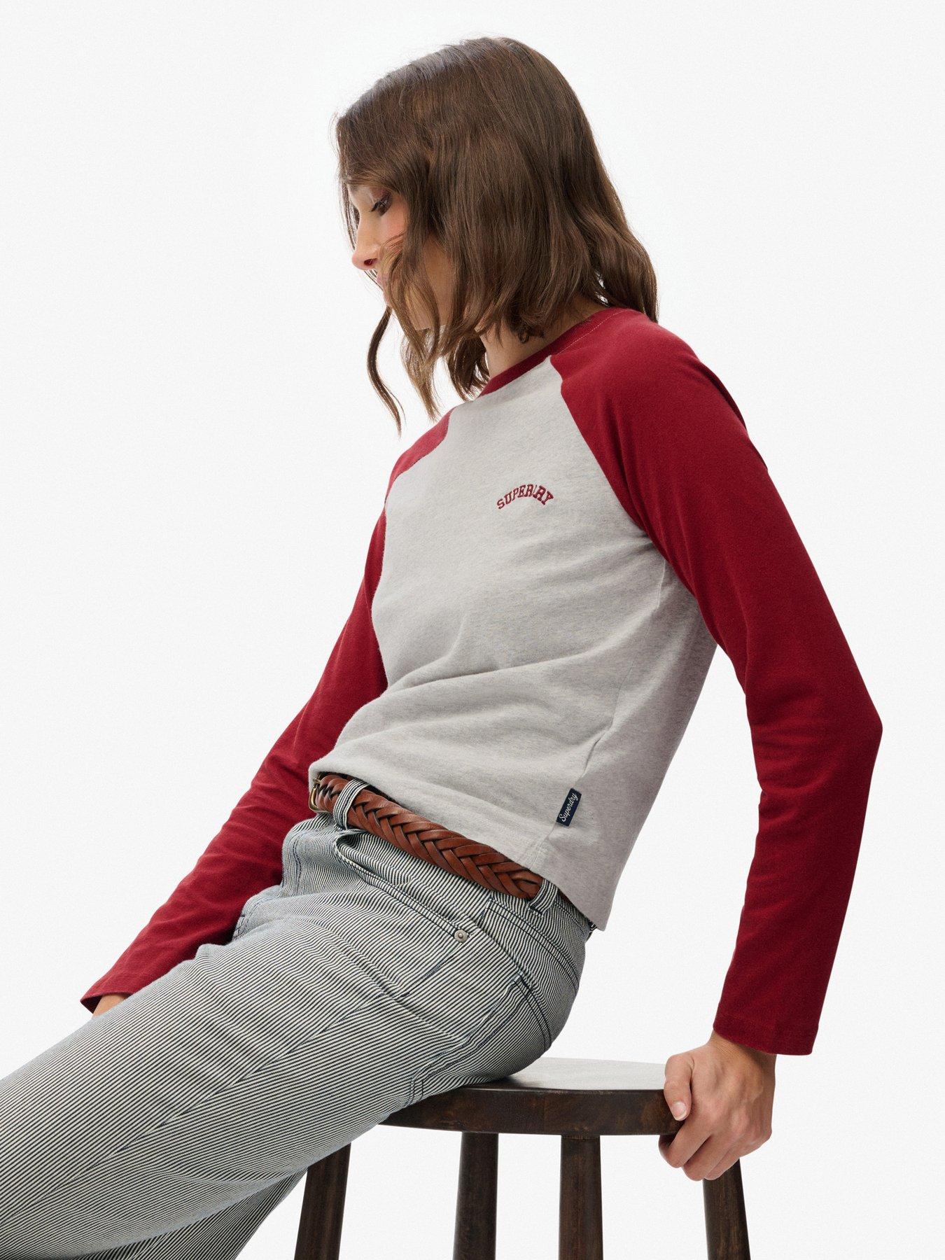  image of superdry-essential-logo-baseball-top-bordeaux-red-glacier-grey