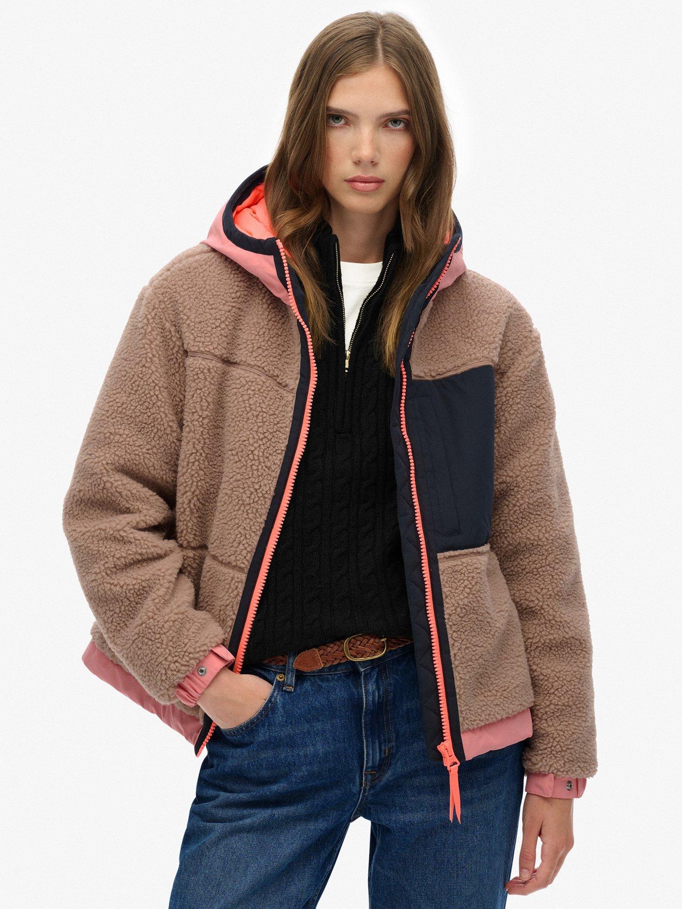 Superdry Vintage Hooded Sherpa Jacket - Light Taupe