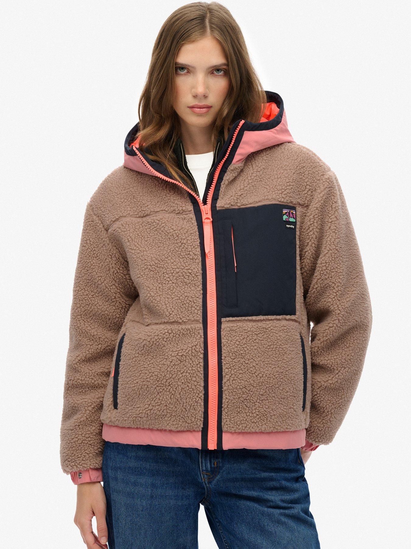  image of superdry-vintage-hooded-sherpa-jacket-light-taupe