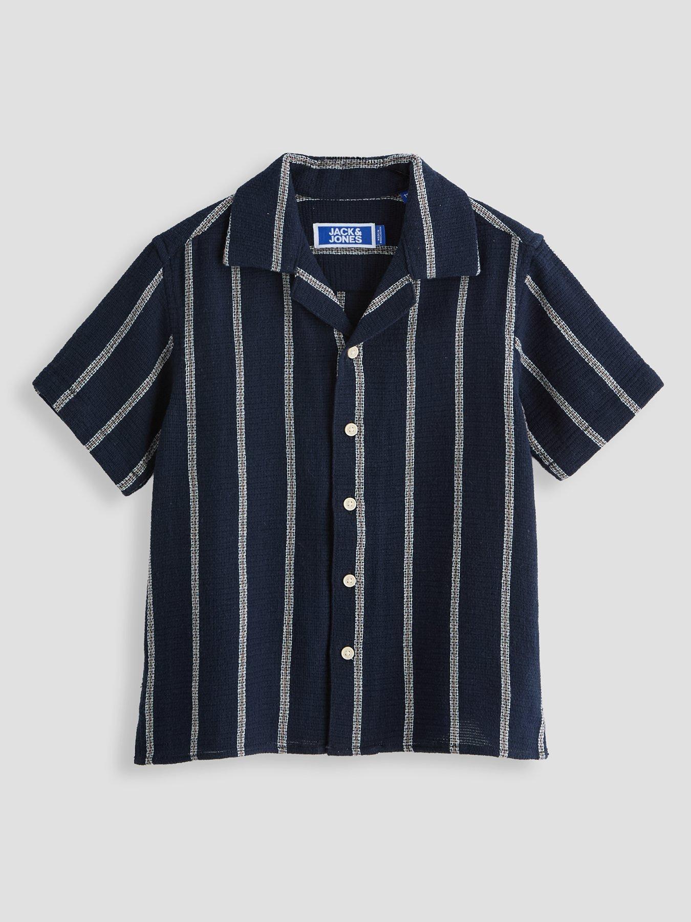 Jack & Jones Mini Younger Boys Stripe Short Sleeve Co-Ord Shirt - Sky Captain