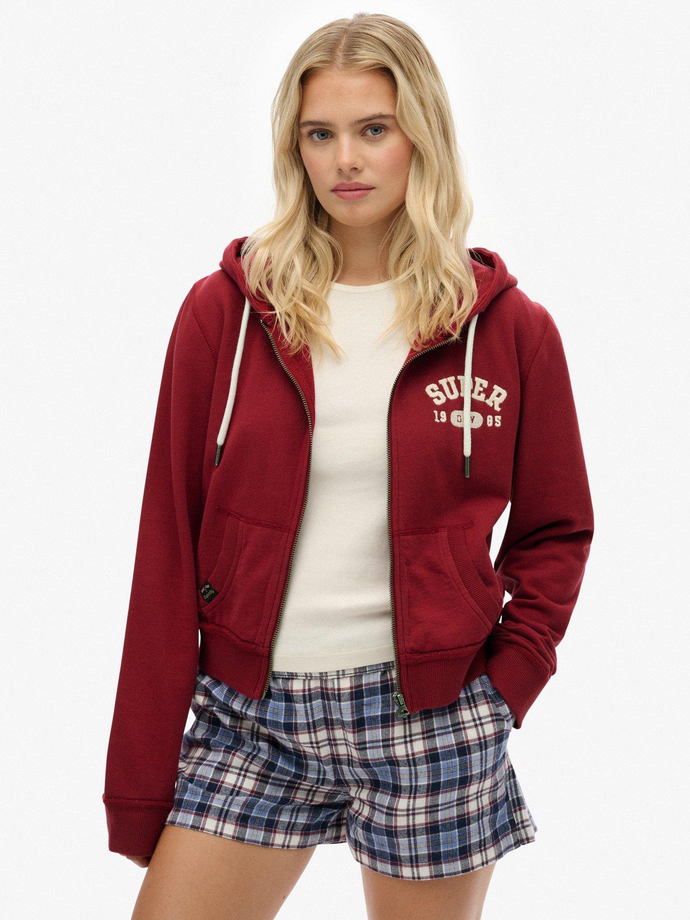 Image 1 of 6 of Superdry Athletic Relaxed Crop Zip Hoodie - Bordeaux Red