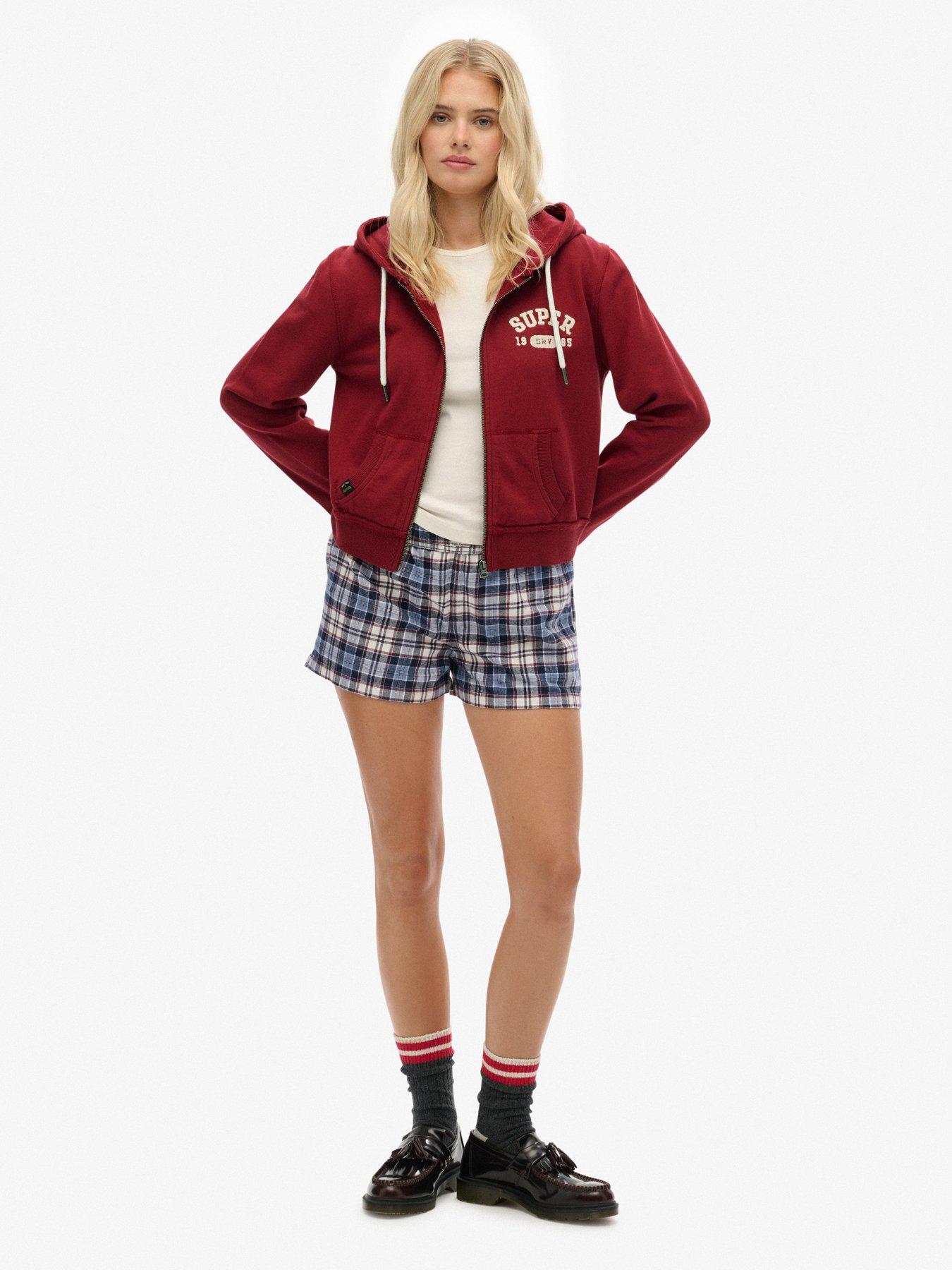 Image 3 of 6 of Superdry Athletic Relaxed Crop Zip Hoodie - Bordeaux Red