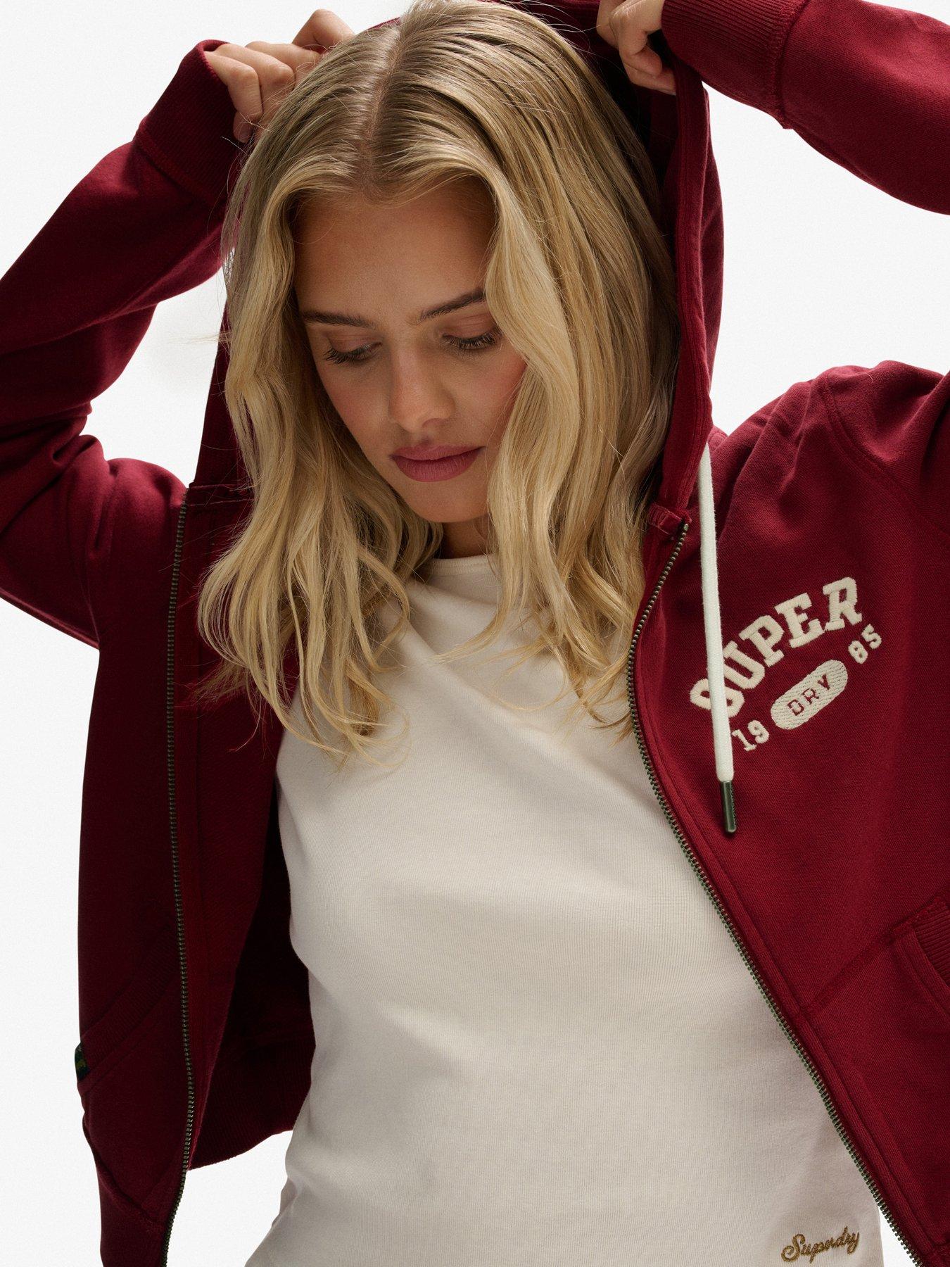 Image 5 of 6 of Superdry Athletic Relaxed Crop Zip Hoodie - Bordeaux Red
