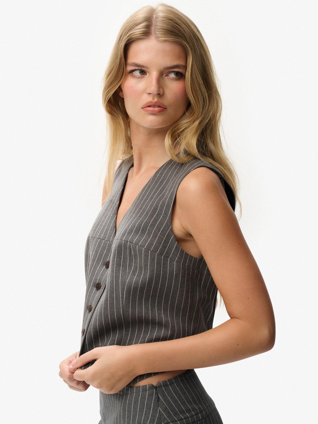  image of superdry-pinstripe-waistcoat-pinstripe-grey