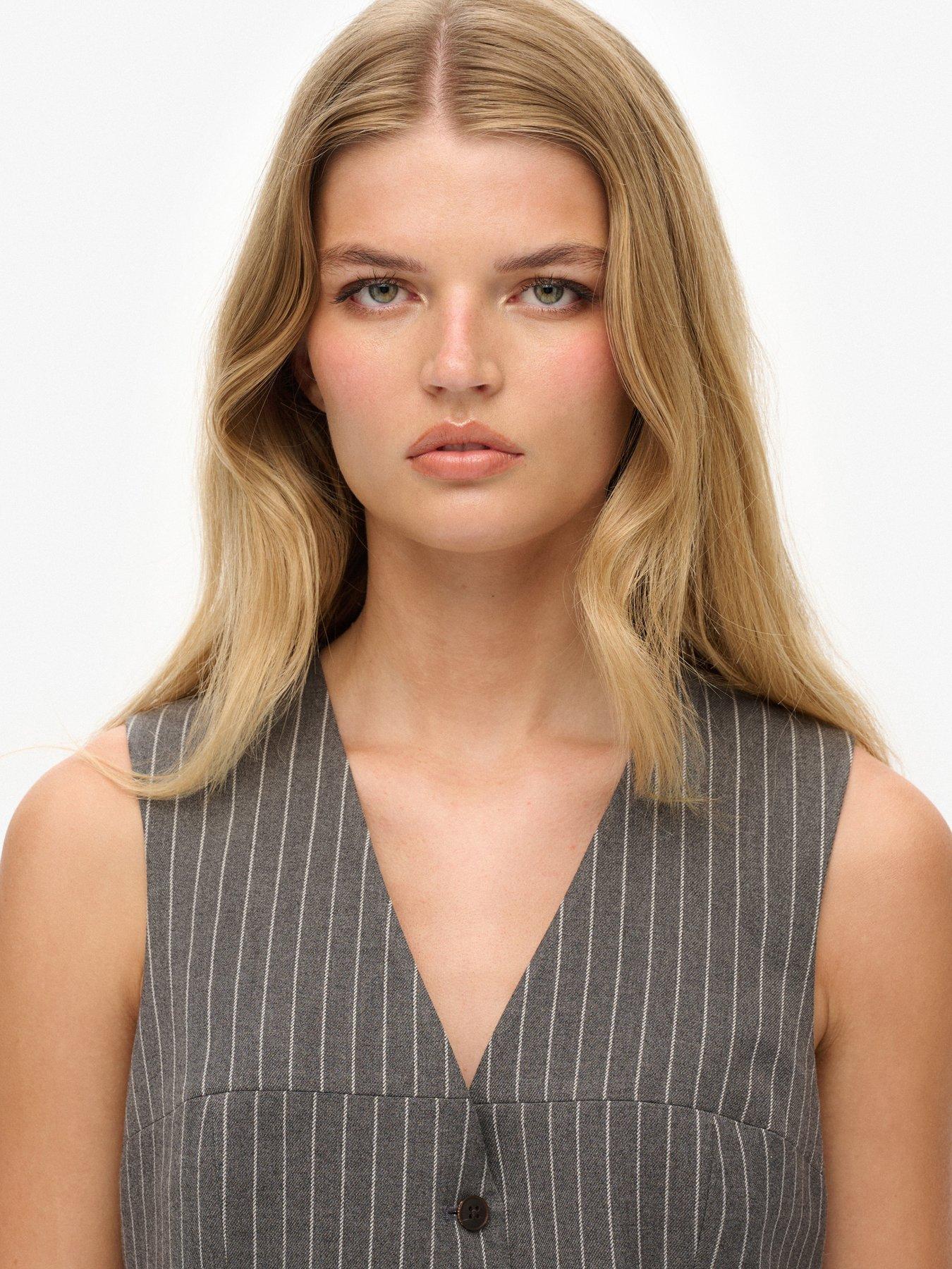  image of superdry-pinstripe-waistcoat-pinstripe-grey