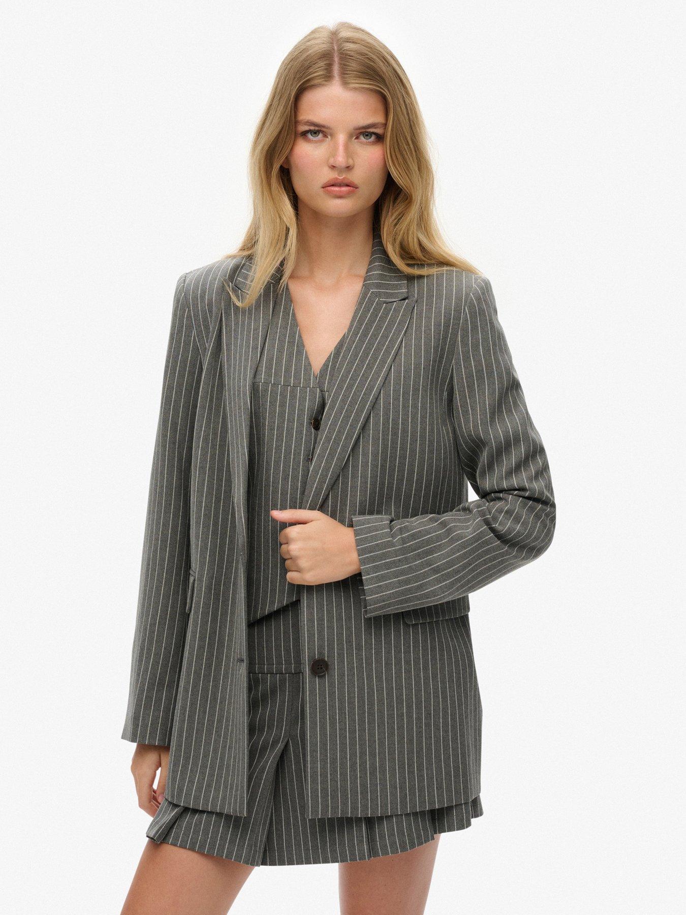  image of superdry-pinstripe-boyfriend-blazer-pinstripe-grey
