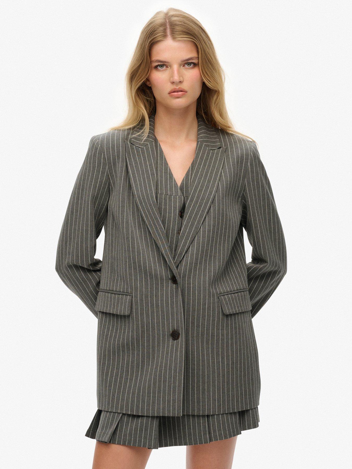  image of superdry-pinstripe-boyfriend-blazer-pinstripe-grey