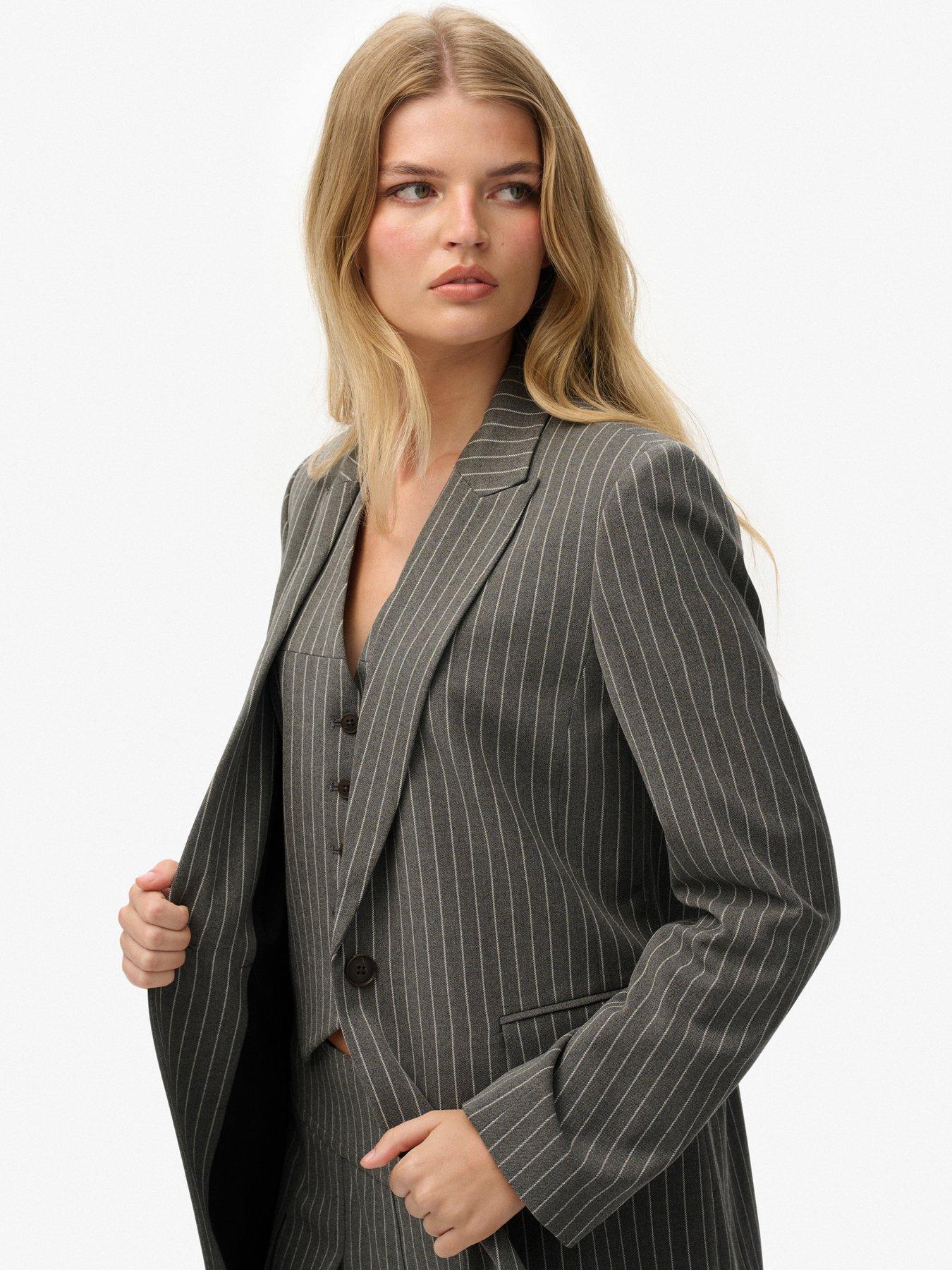  image of superdry-pinstripe-boyfriend-blazer-pinstripe-grey