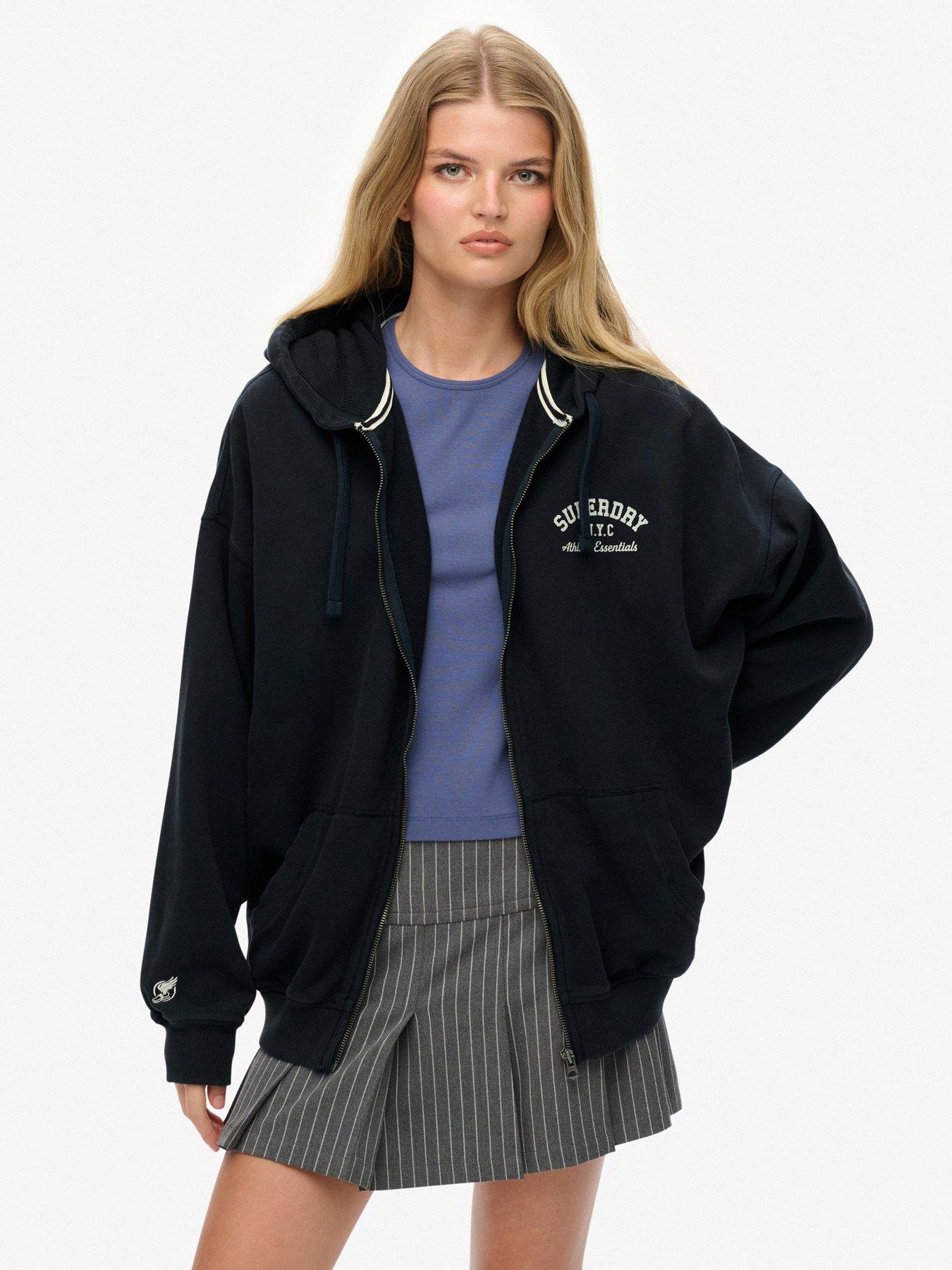 Superdry Athletic Oversized Ziphood - Navy Eclipse /Off White
